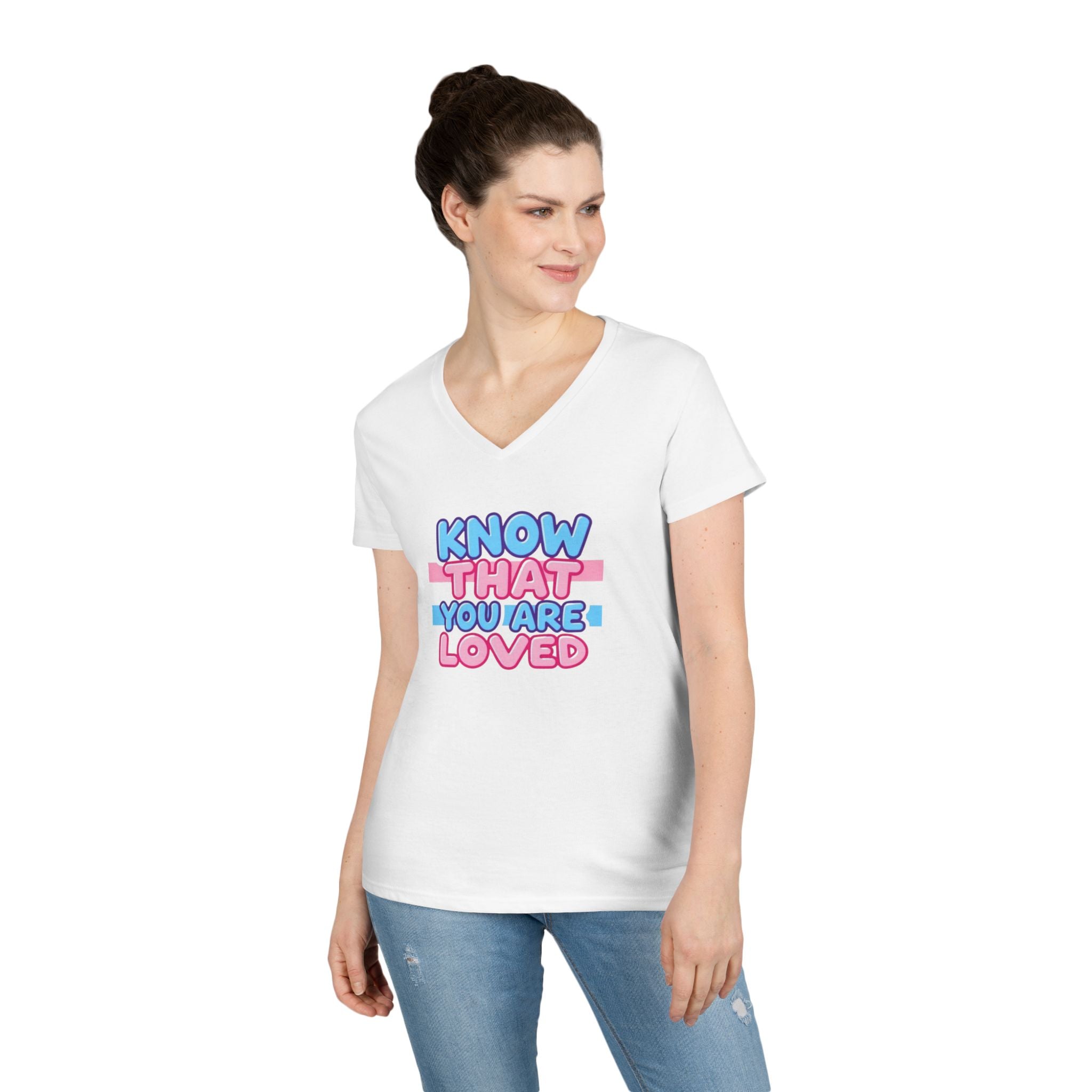 Know That You Are Loved Ladies' V-Neck T-Shirt - Affirmation Apparel