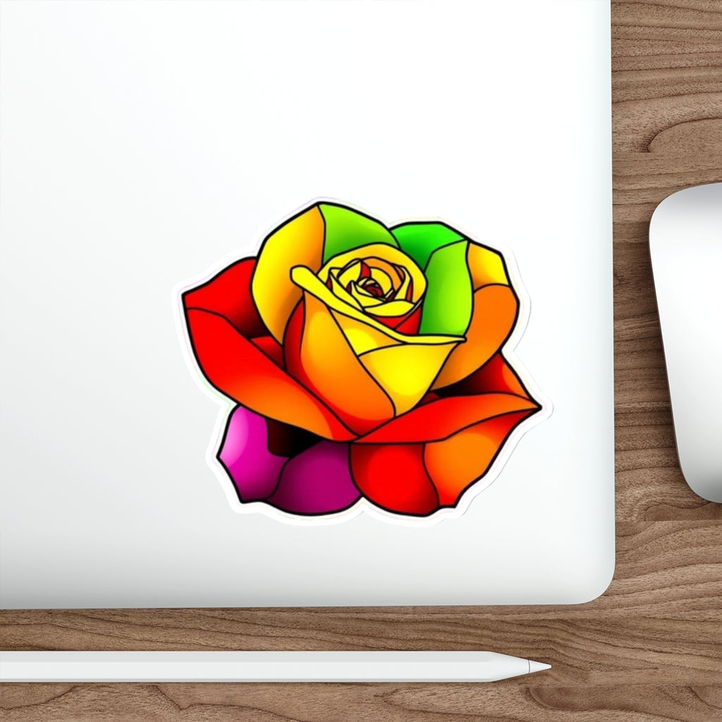 Die-Cut Stickers - Rose - Rainbow Stained Glass Design