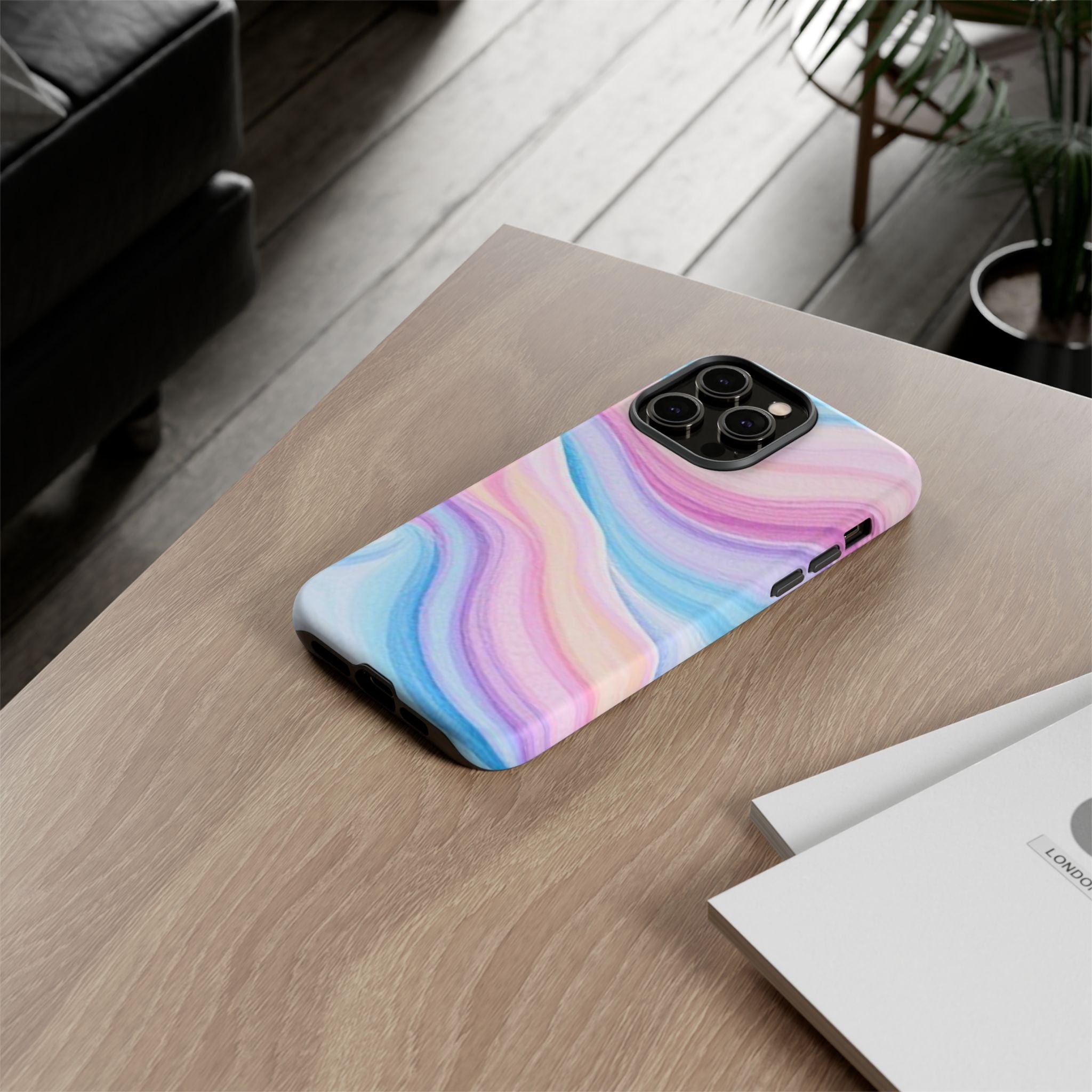 Pastel Marble Tough Phone Case iPhone — Swirled Pink & Blue Protective Cover