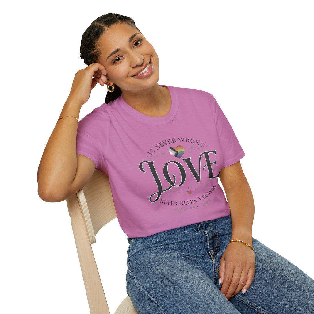 Love Is Never Wrong T-Shirt — LGBTQ+ Pride Heart Tee