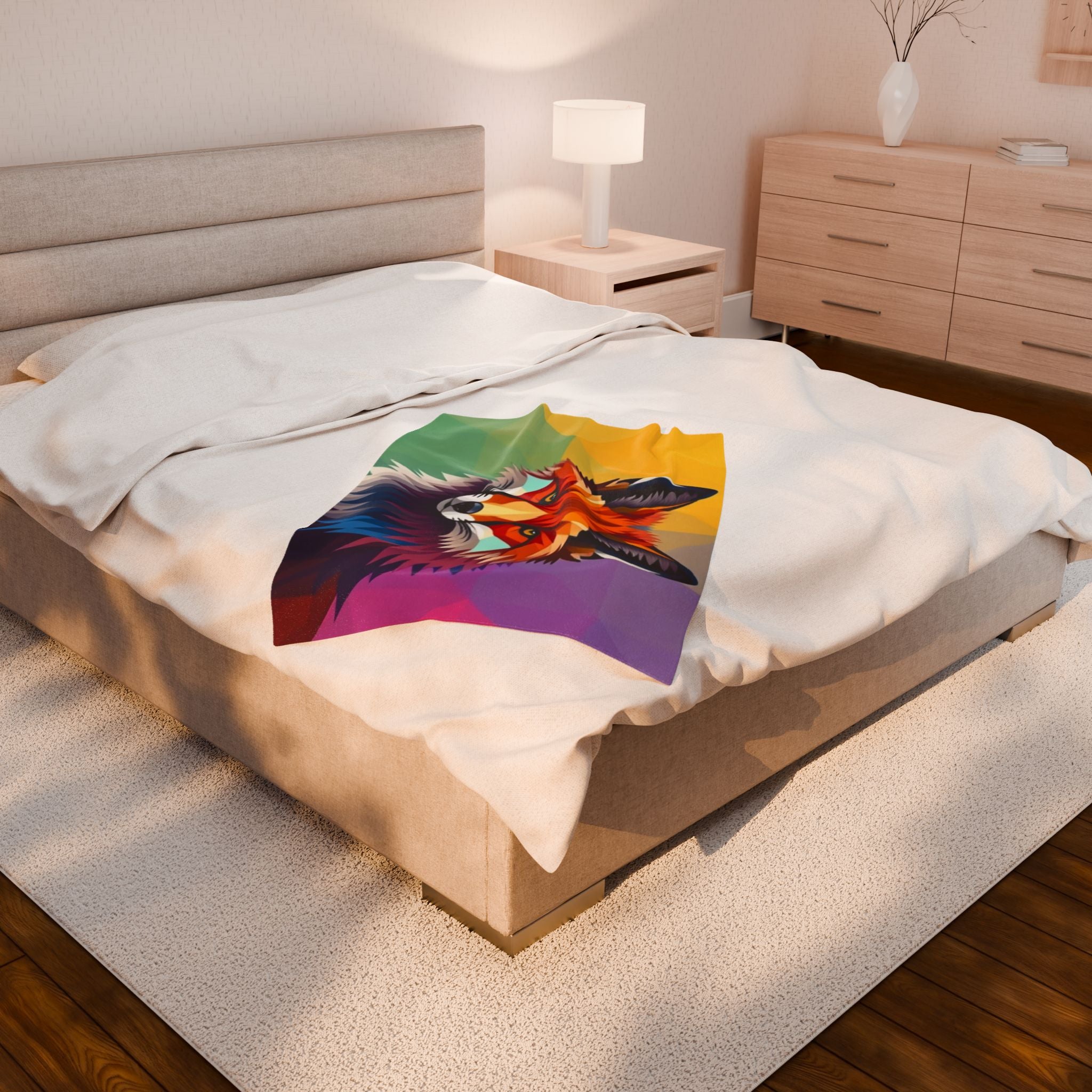 Fractal Fox Velveteen Plush Blanket