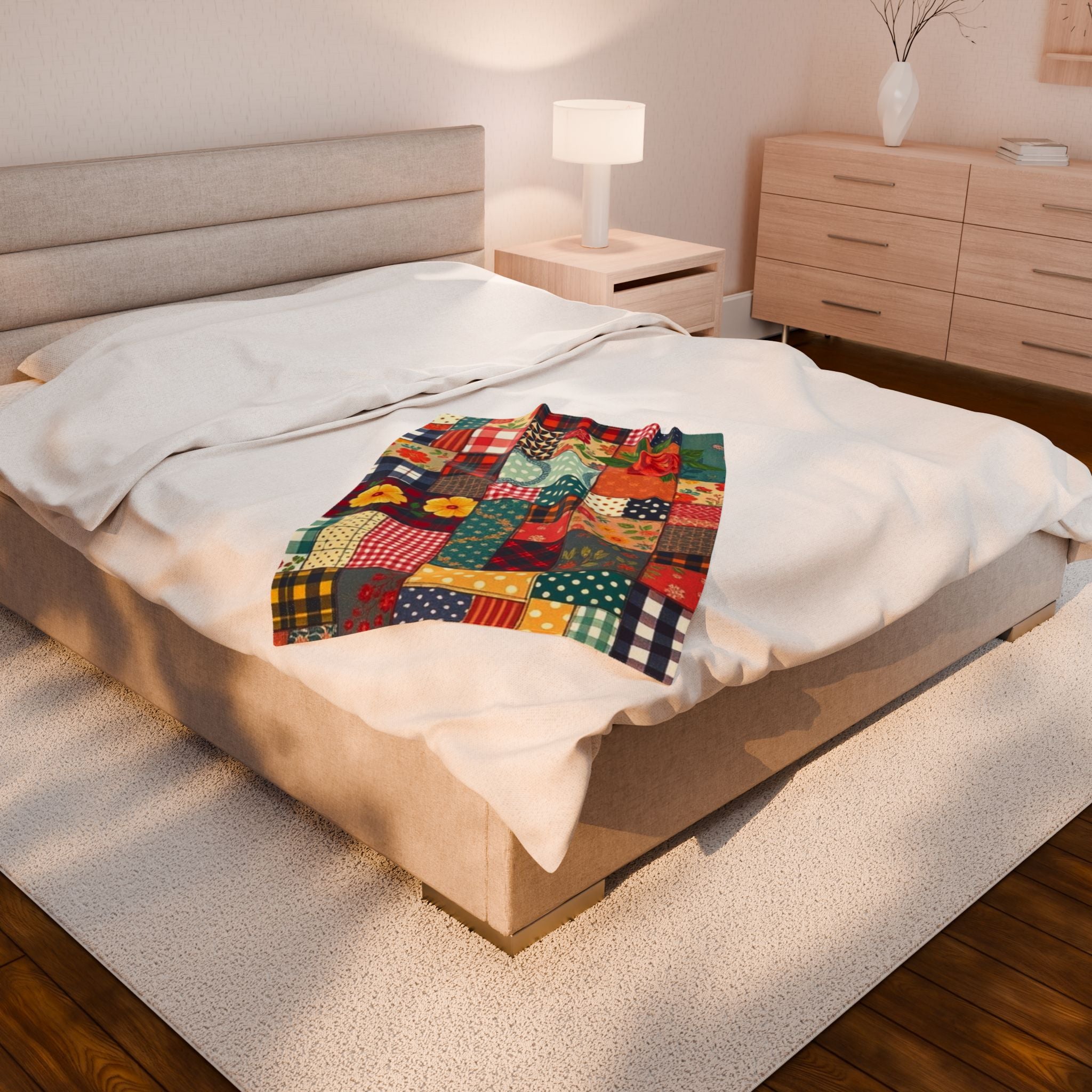 Classic Patches Velveteen Plush Blanket Vintage style print