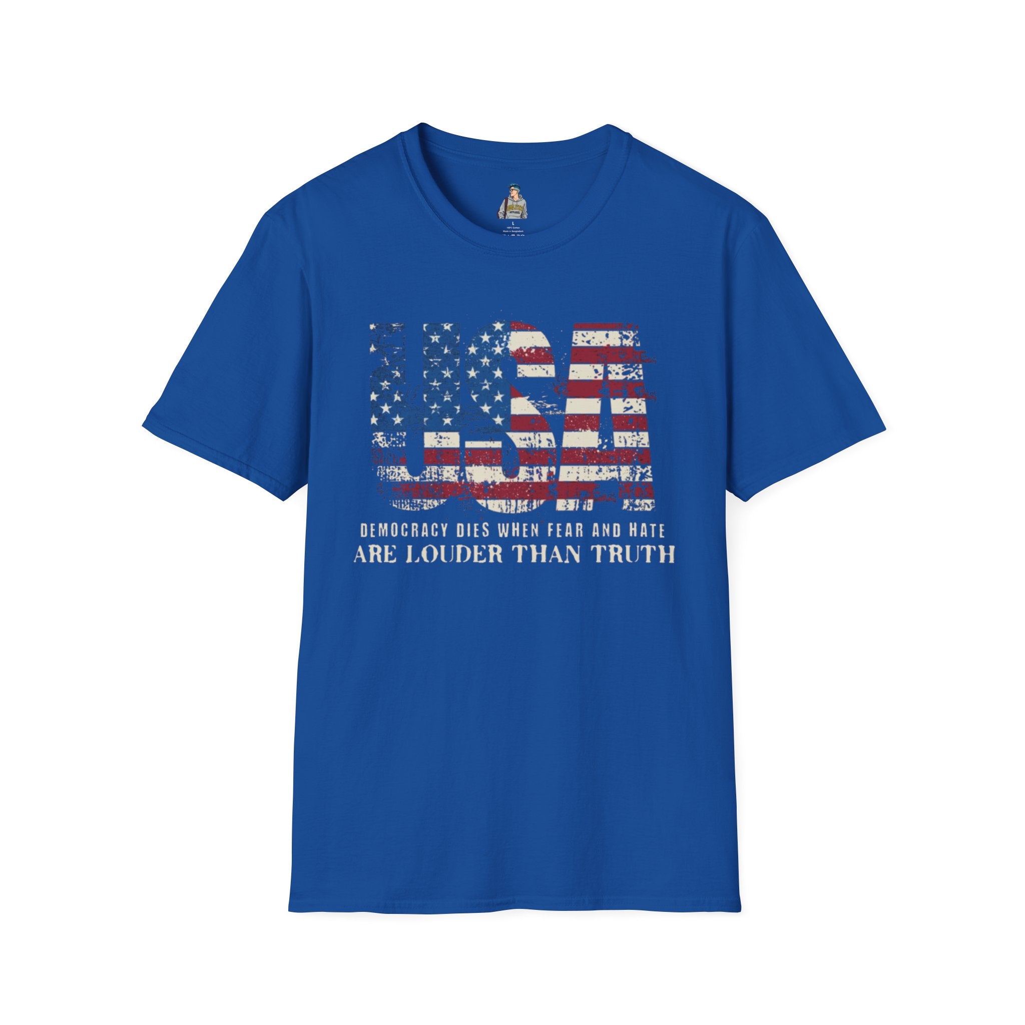 Patriotic Unisex Softstyle T-Shirt - "USA" & History Quote Design