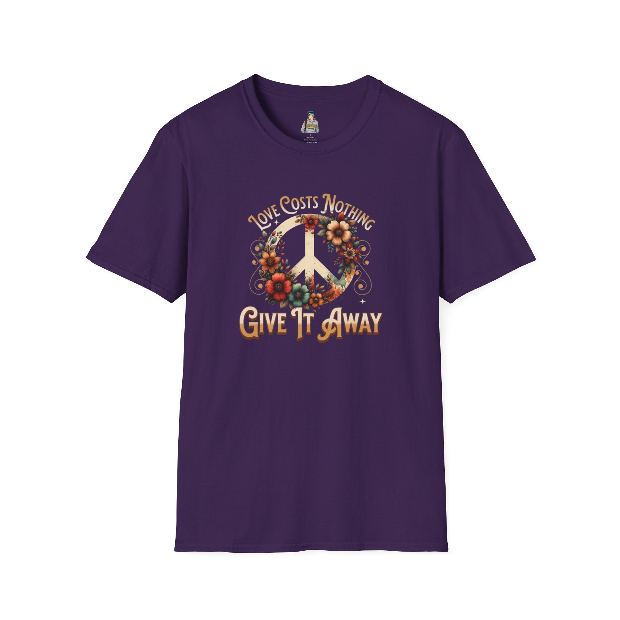 Unisex Softstyle T-Shirt - Love Costs Nothing, Give It Away Floral Peace Design