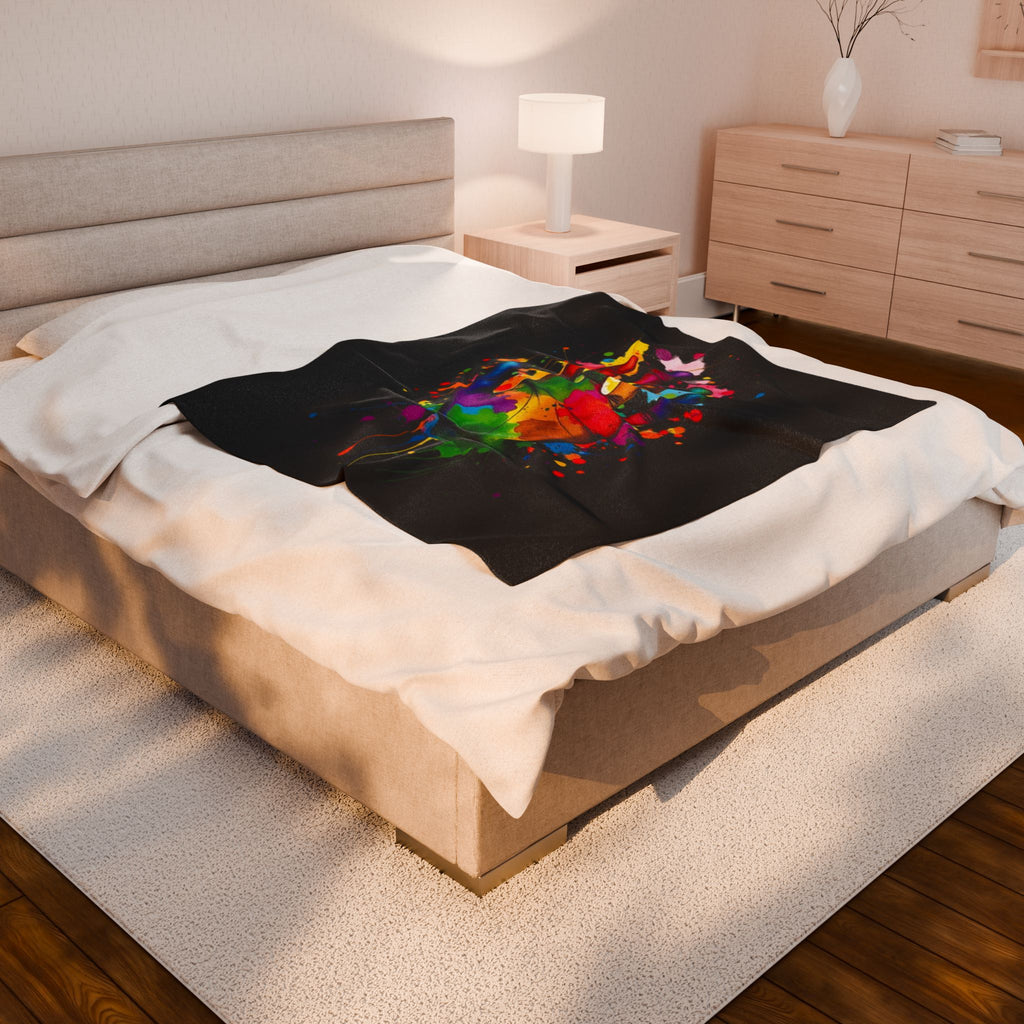 Rainbow Splash Handprint Black Background Velveteen Plush Blanket – For Comfort and Warmth