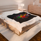 Rainbow Splash Handprint Black Background Velveteen Plush Blanket – For Comfort and Warmth