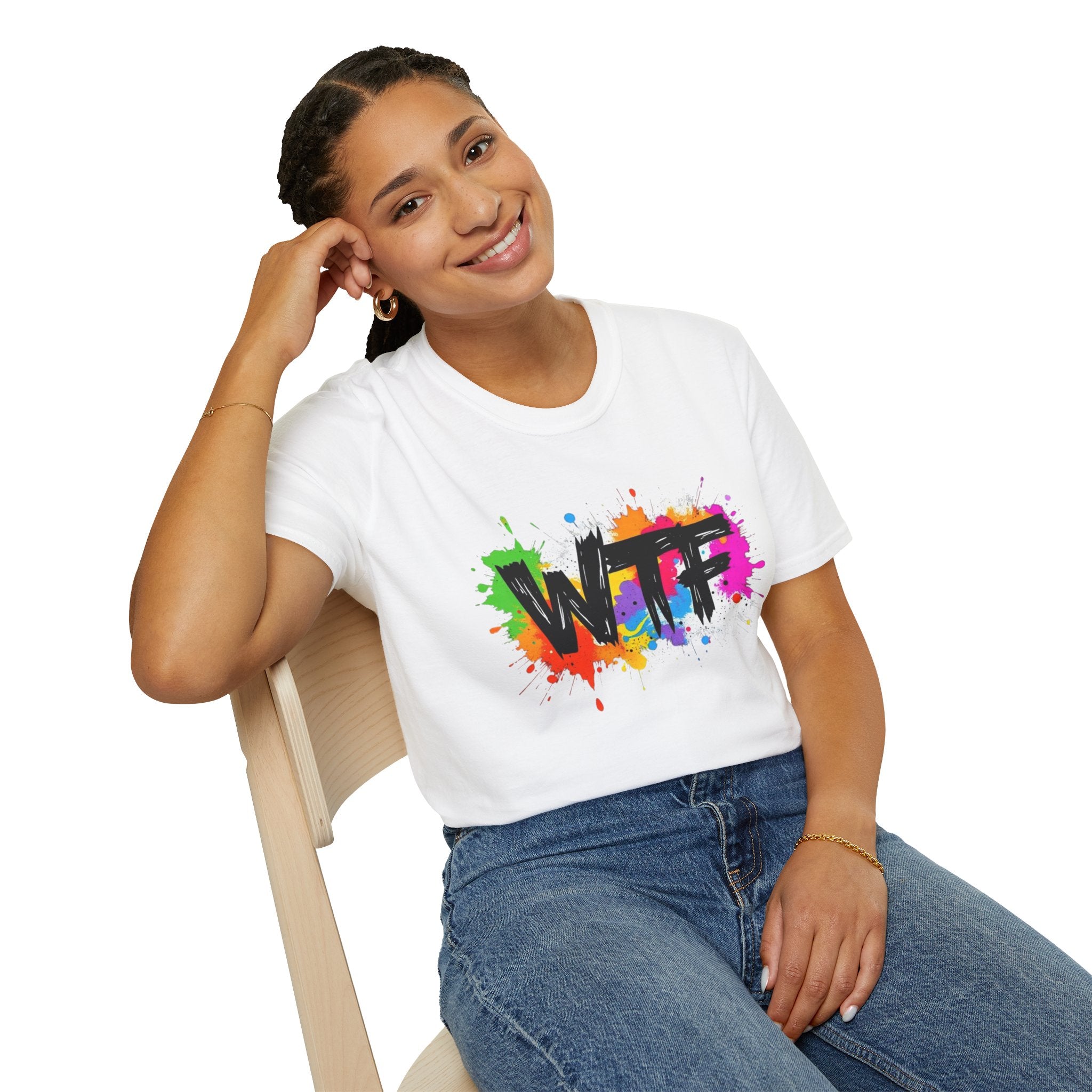 WTF Color Splash T-Shirt — Bold Rainbow Graphic Tee