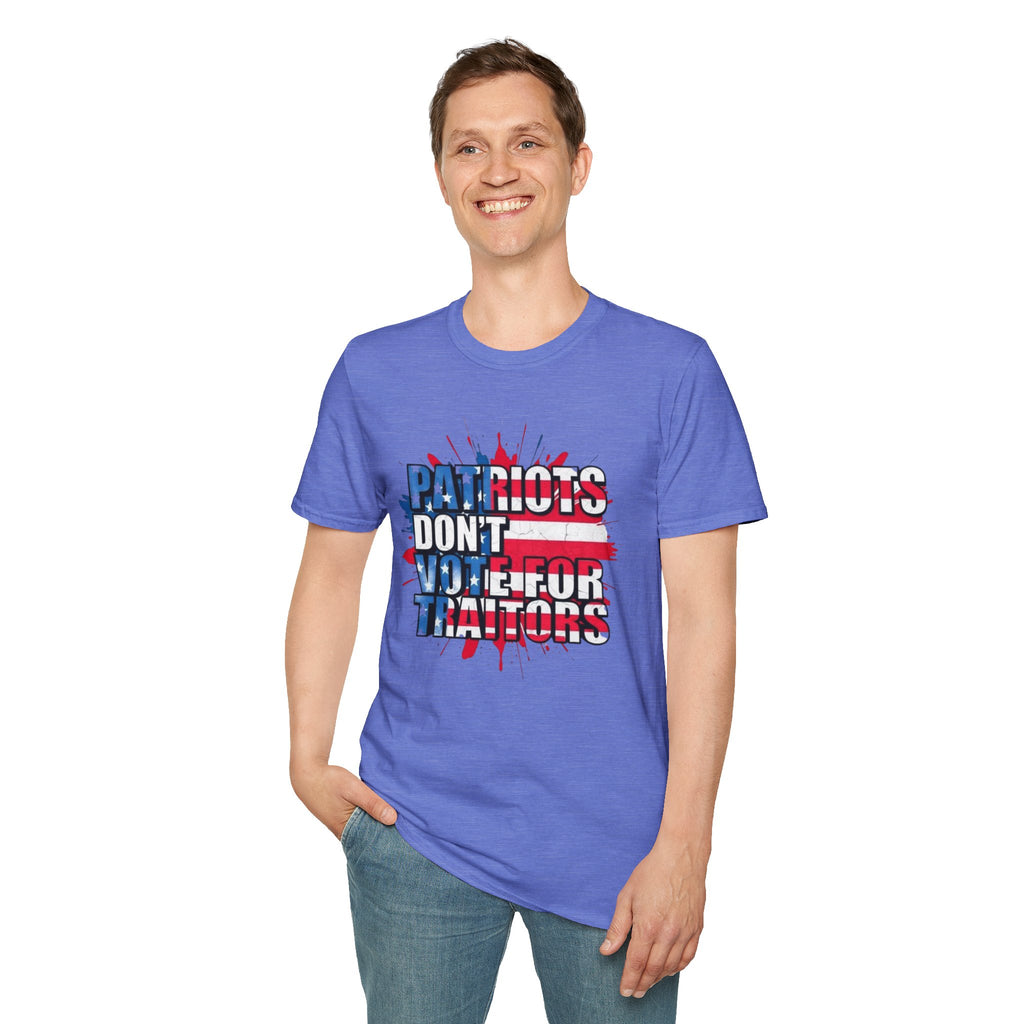 Unisex Softstyle T-Shirt - 'Patriots Don't Vote for Traitors' with USA Flag Design