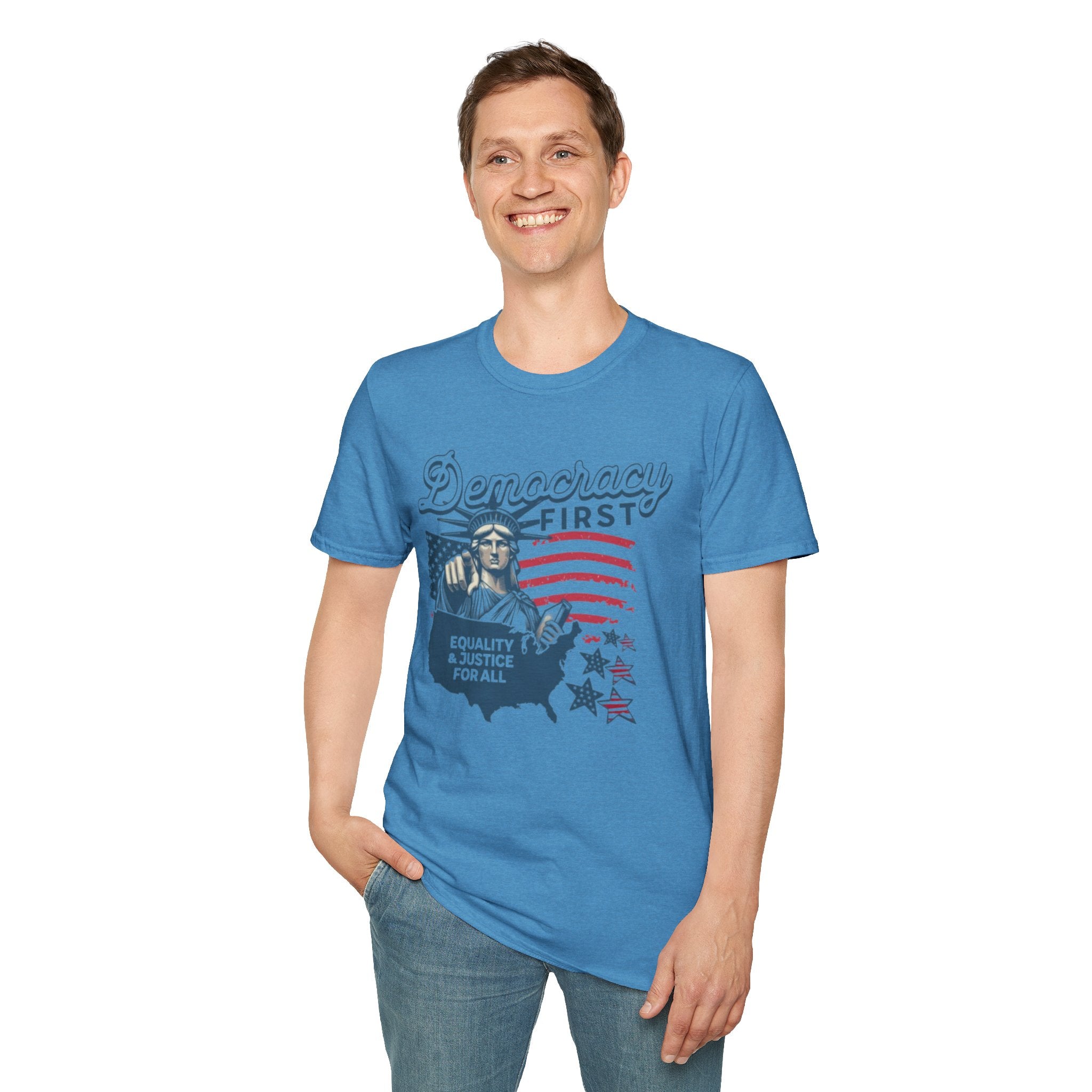 Democracy First T-Shirt | Unisex Softstyle Tee for Equality & Justice