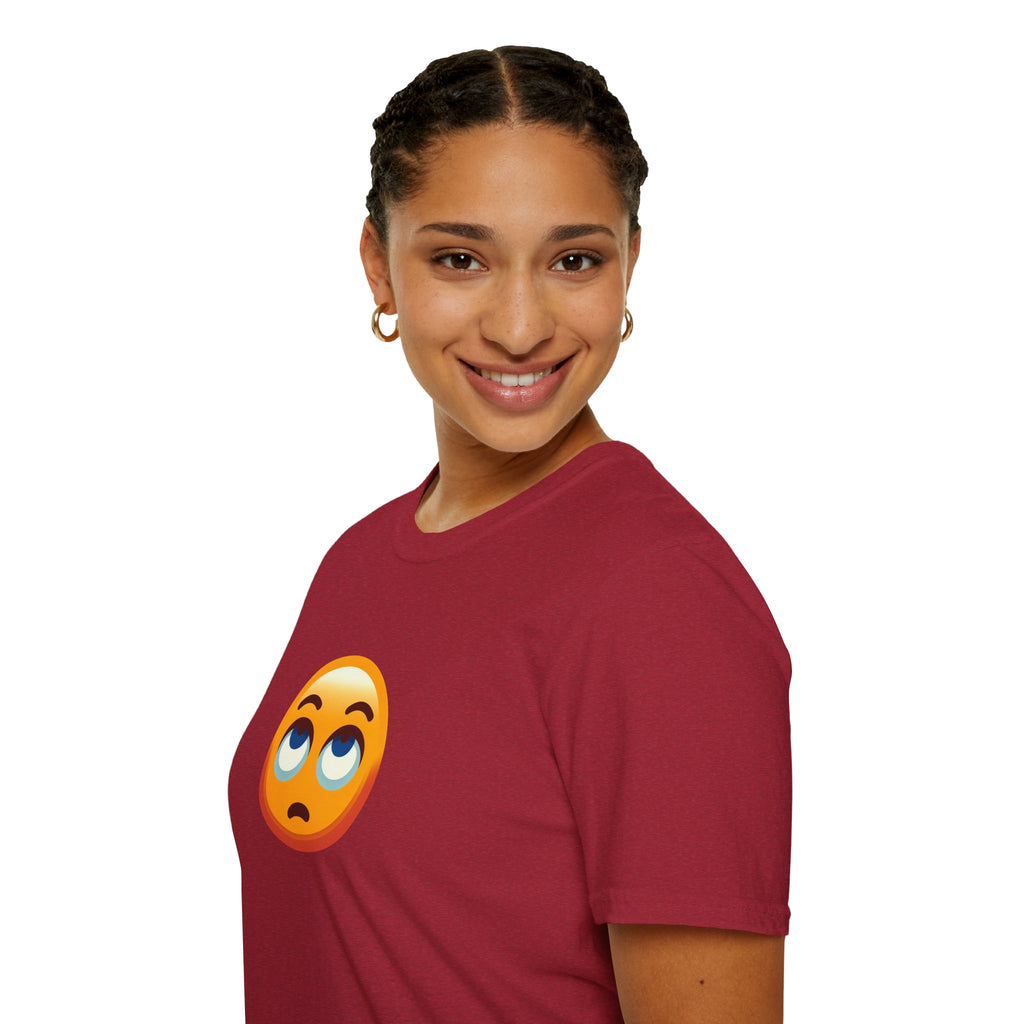 Unisex Softstyle T-Shirt with Eye Roll Emoji | Casual Graphic Tee for Everyday Humor