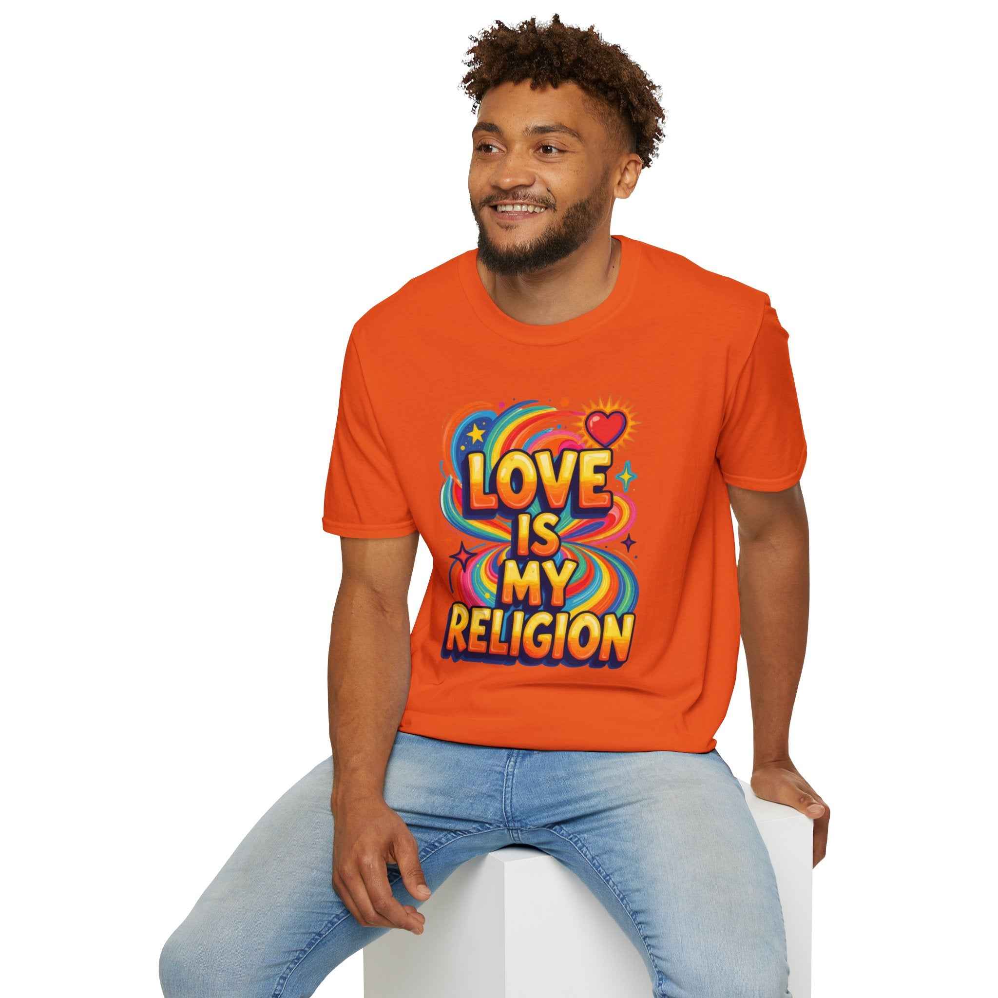 T-Shirt — "Love Is My Religion" Retro Rainbow Graphic Tee