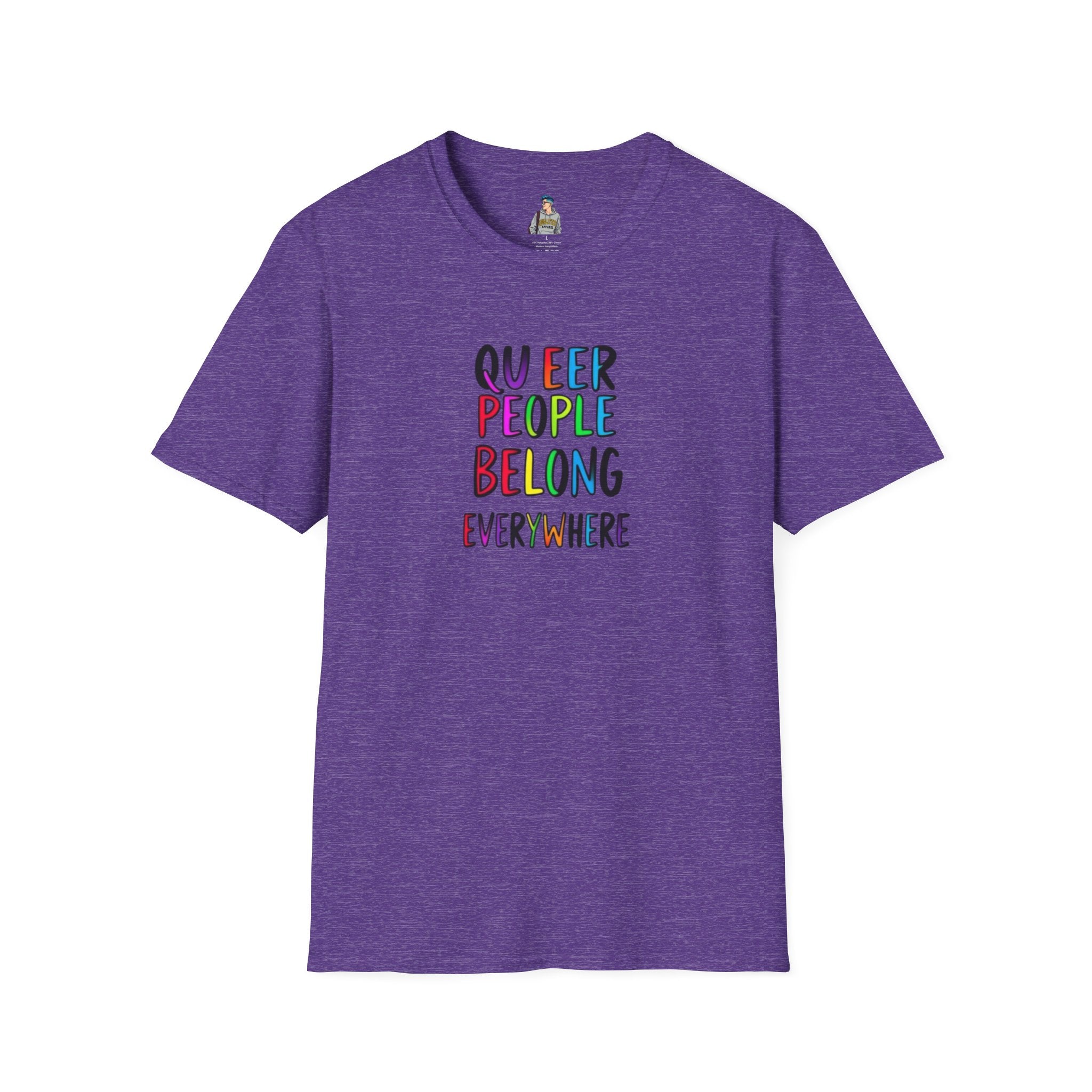 Queer Pride Unisex Softstyle T-Shirt - "Queer People Belong Everywhere"