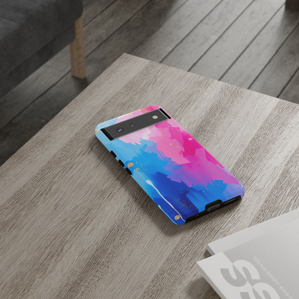 Android OR iPhone Compatible Cases - Pink and Blue Color Splash Design