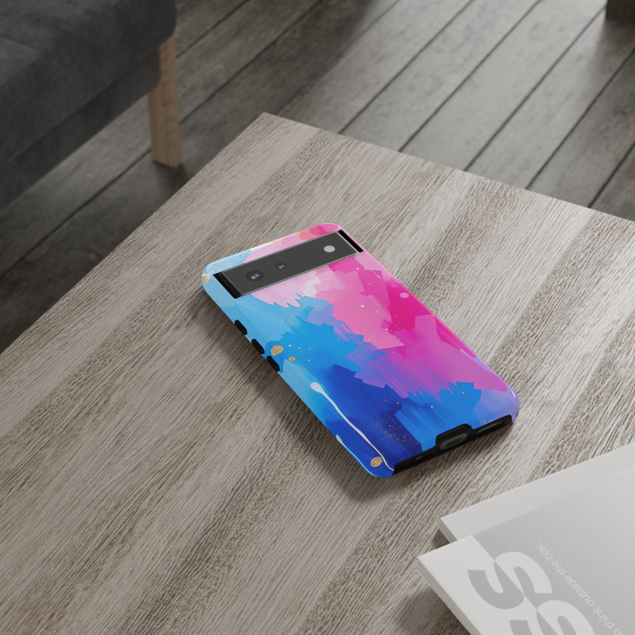 Android OR iPhone Compatible Cases - Pink and Blue Color Splash Design