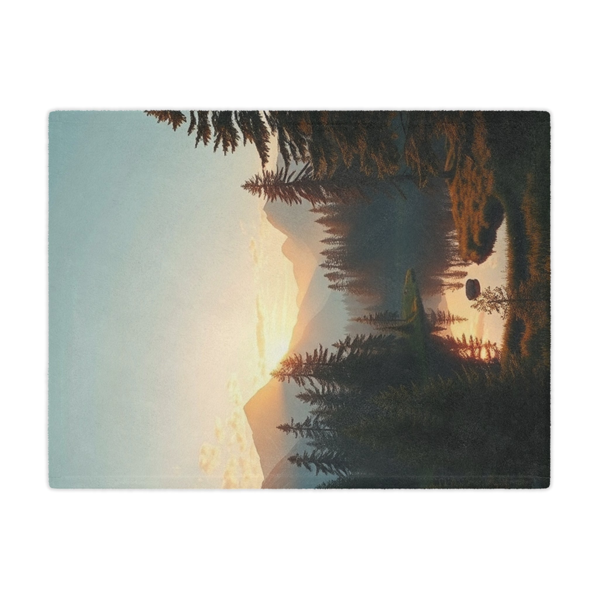 Serene Lake & Mountain Scene Microfiber Blanket