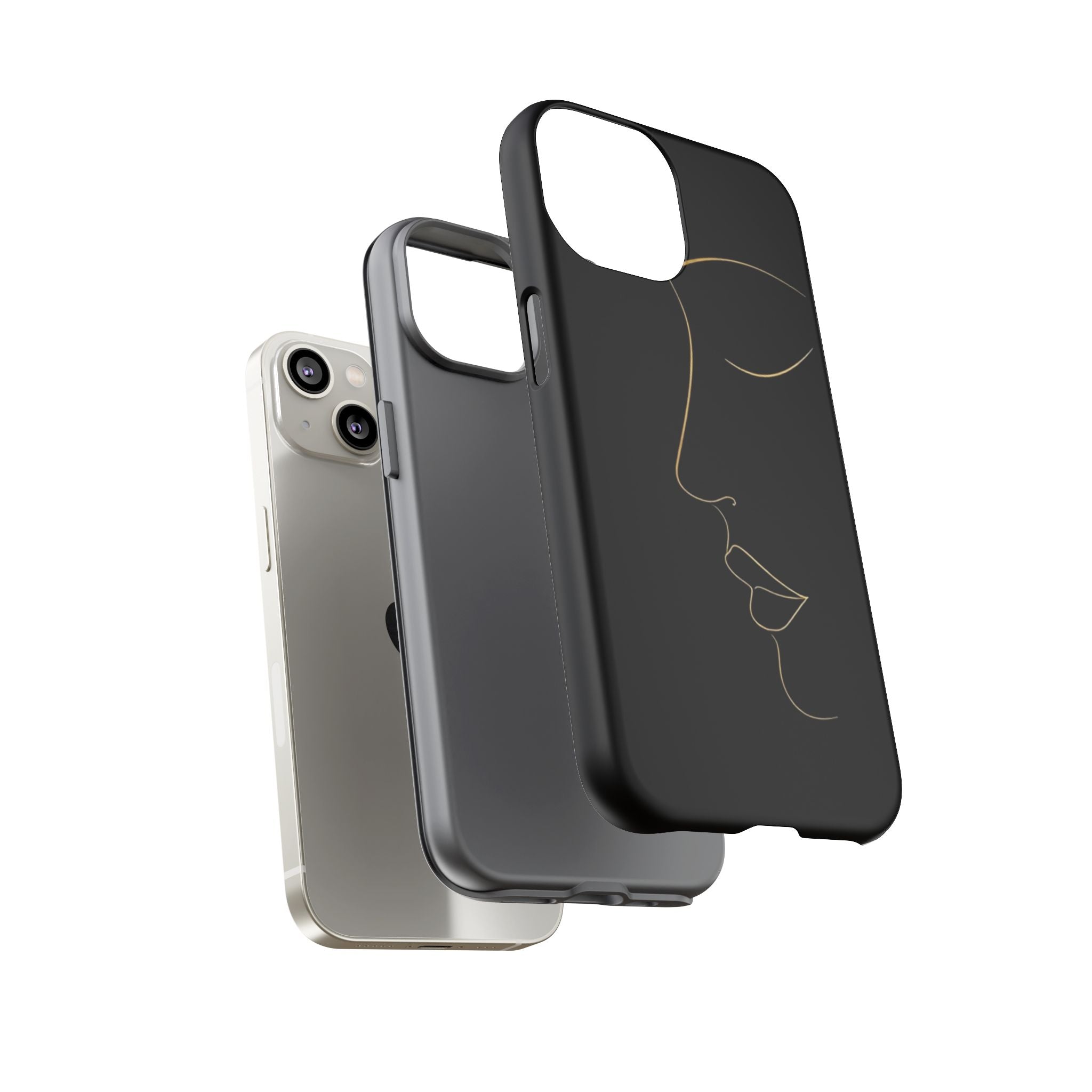 Android OR iPhone Compatible Cases - Gold Line Face Design - Unique Tough Cases