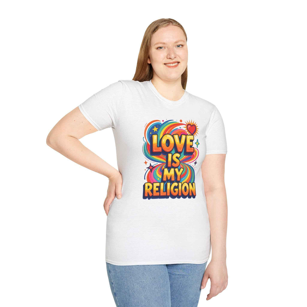 T-Shirt — "Love Is My Religion" Retro Rainbow Graphic Tee