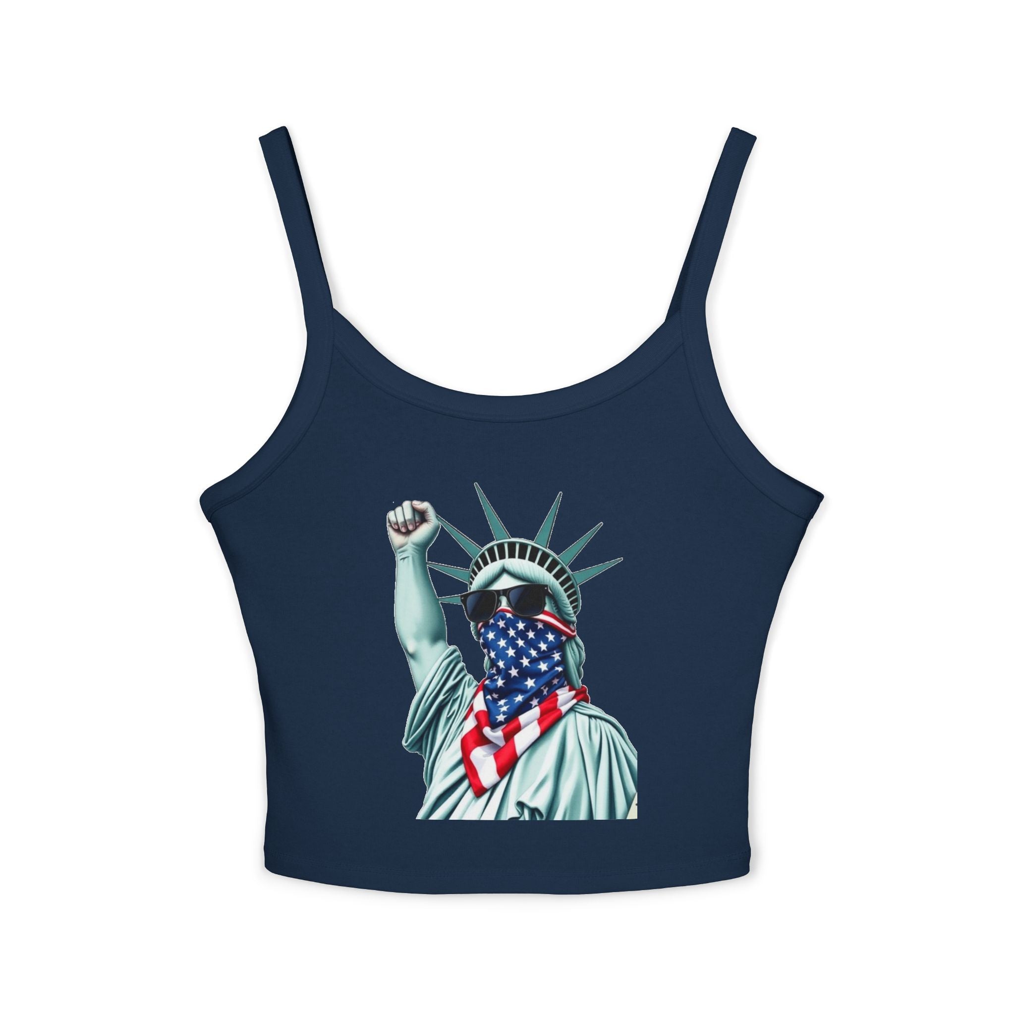 Patriotic Women's Spaghetti Strap Tank Top - Stand With Her Statue of Liberty Design