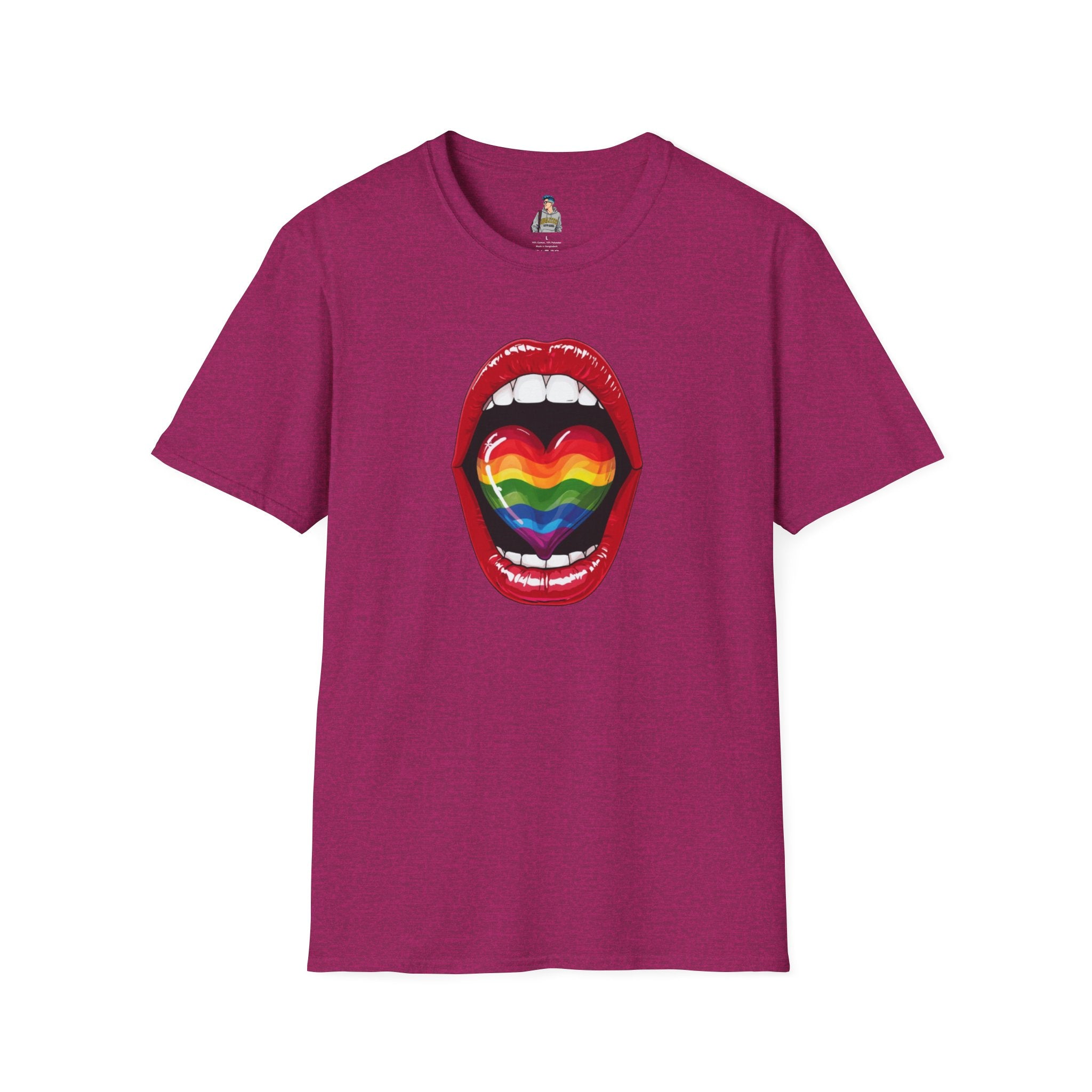 Pride Love Unisex Softstyle T-Shirt | LGBTQ+ Rainbow Heart Design