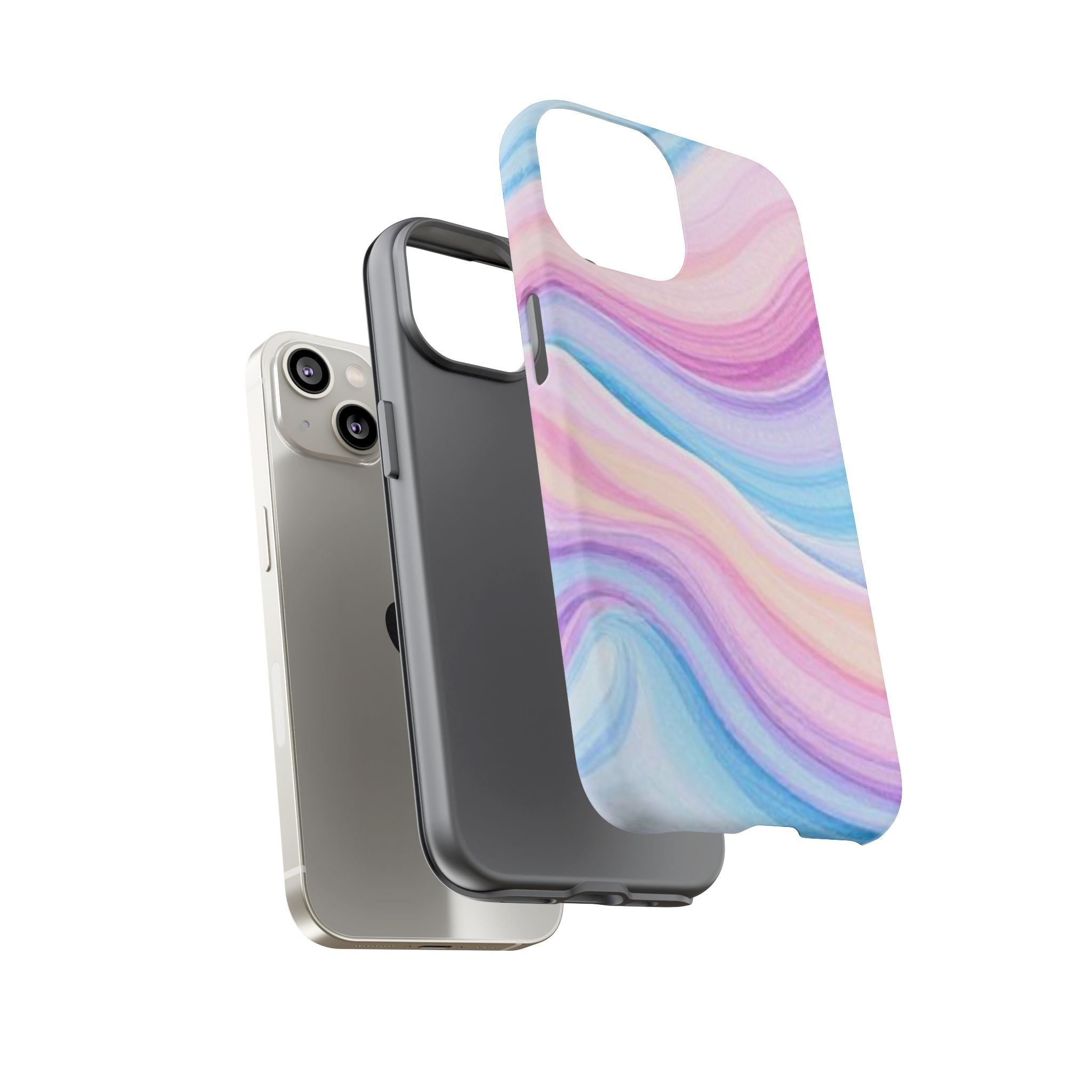 Pastel Marble Tough Phone Case iPhone — Swirled Pink & Blue Protective Cover