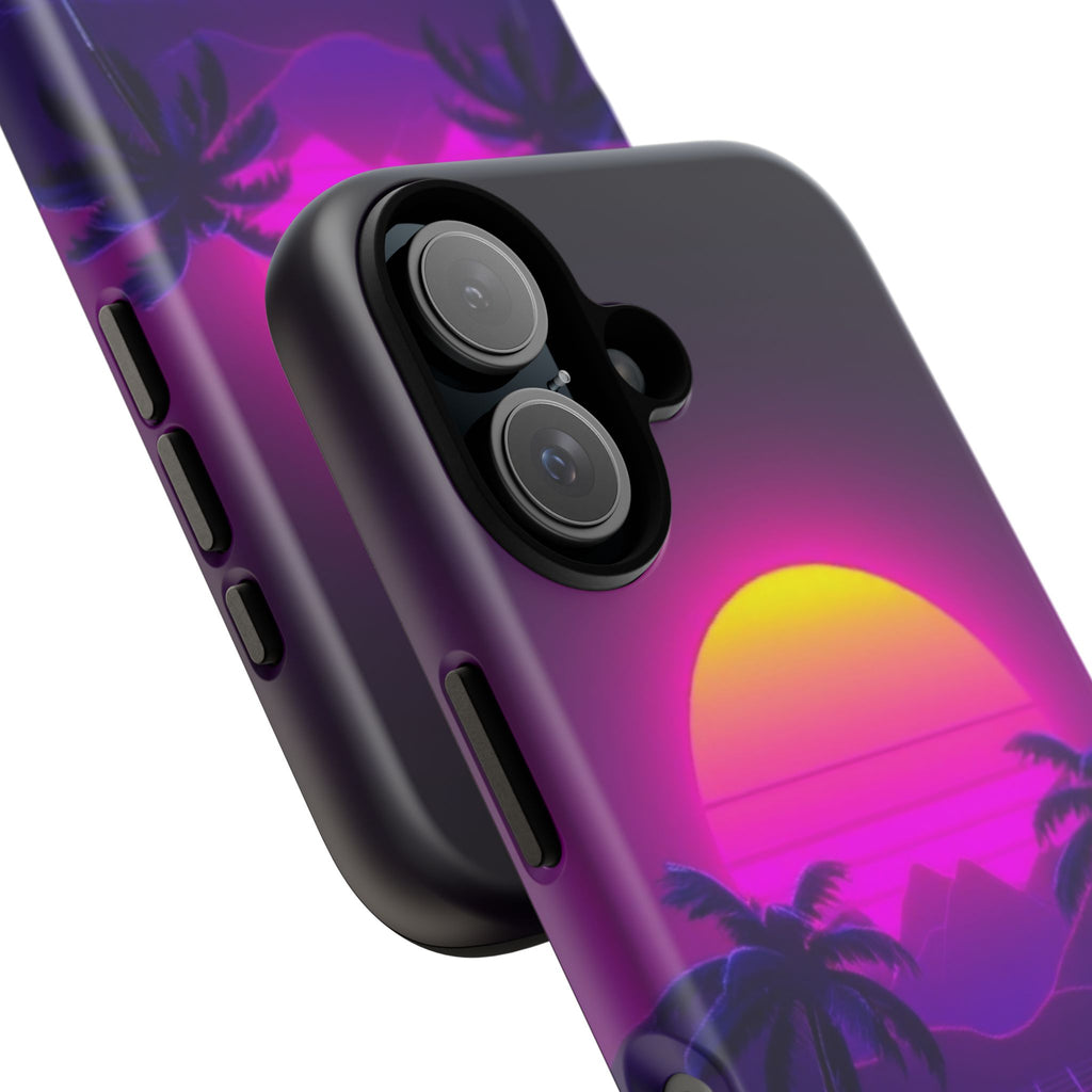 Android OR iPhone Compatible Cases - 80's Digital Grid Sunset Design - Unique Tough Cases