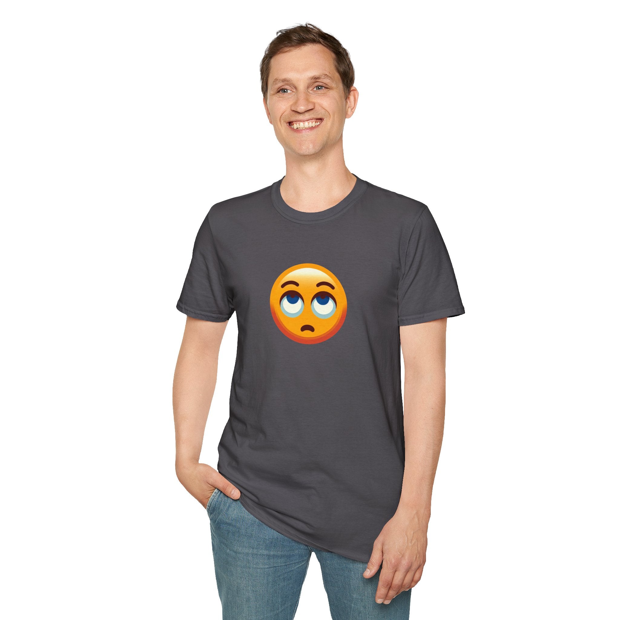 Unisex Softstyle T-Shirt with Eye Roll Emoji | Casual Graphic Tee for Everyday Humor