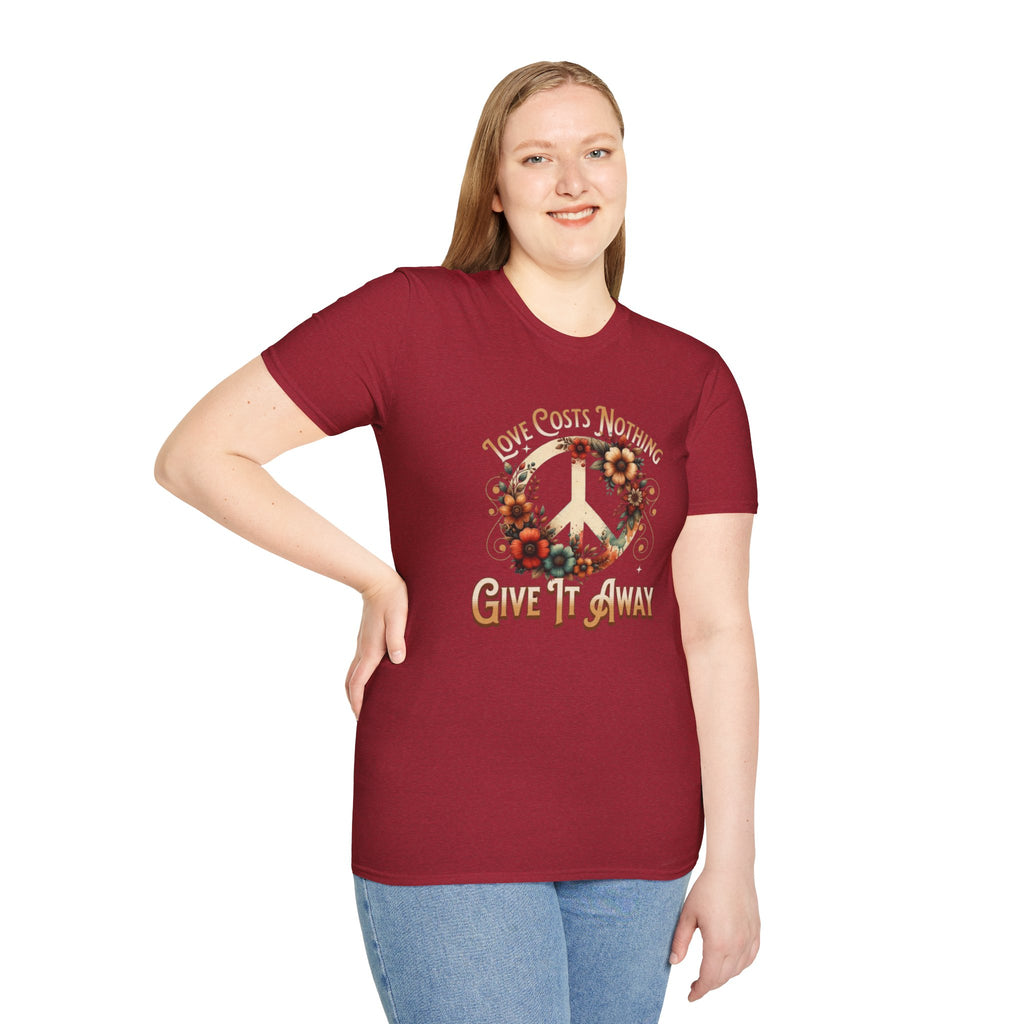Unisex Softstyle T-Shirt - Love Costs Nothing, Give It Away Floral Peace Design