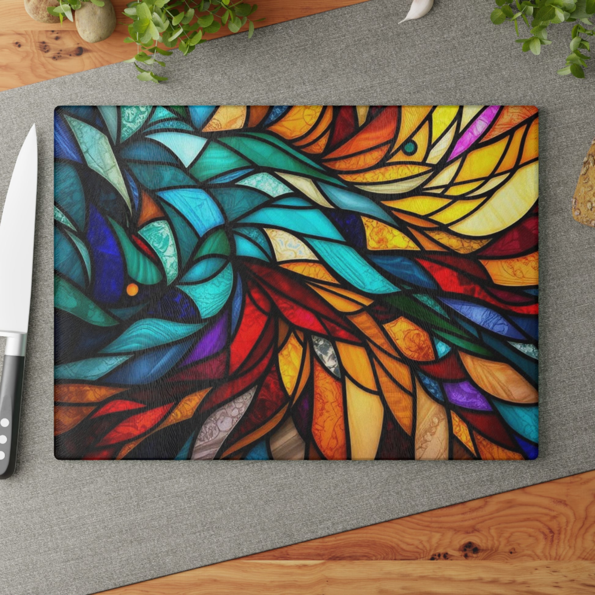 Vibrant Stained Glass Cutting Board - Artistic Kitchen Decor