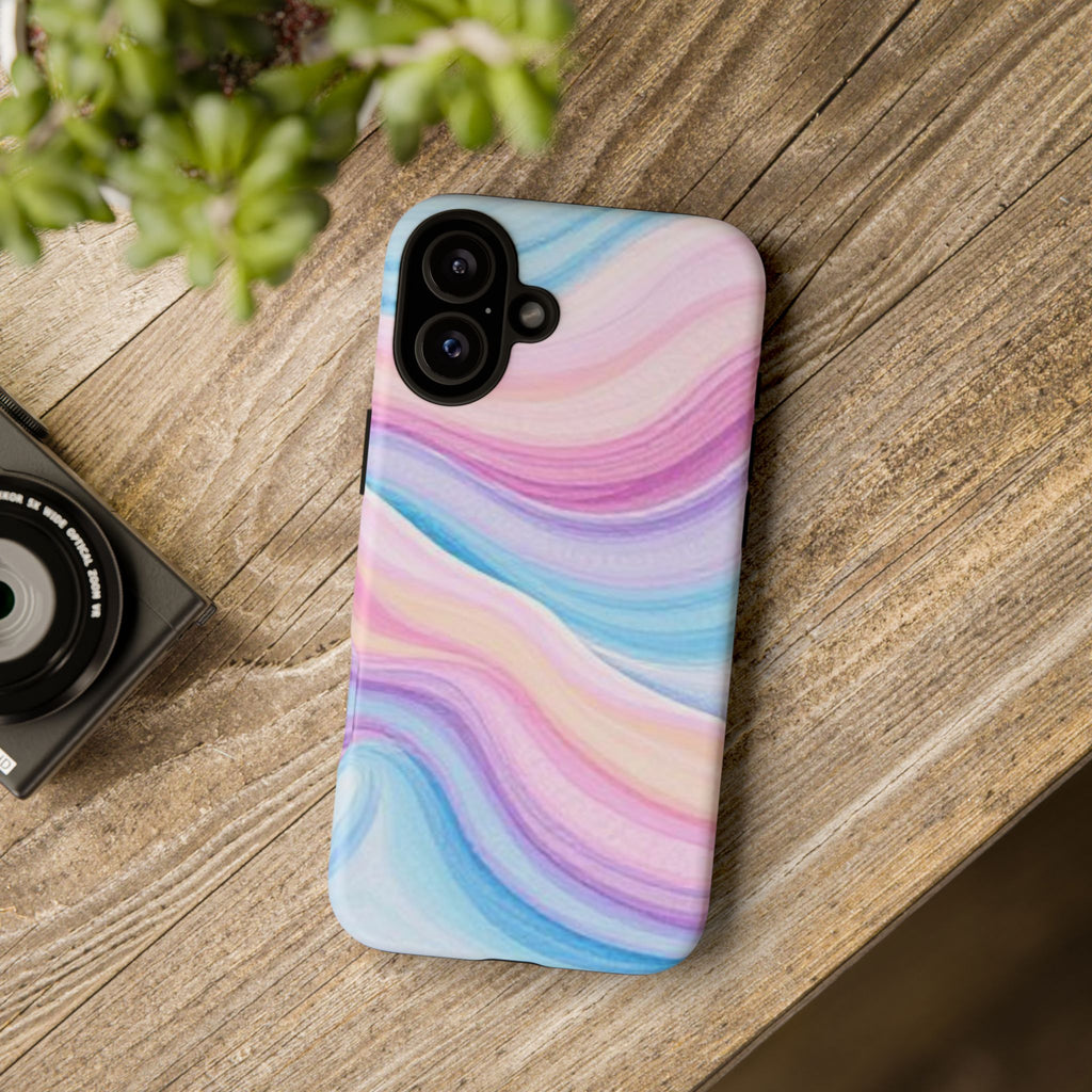 Pastel Marble Tough Phone Case iPhone — Swirled Pink & Blue Protective Cover
