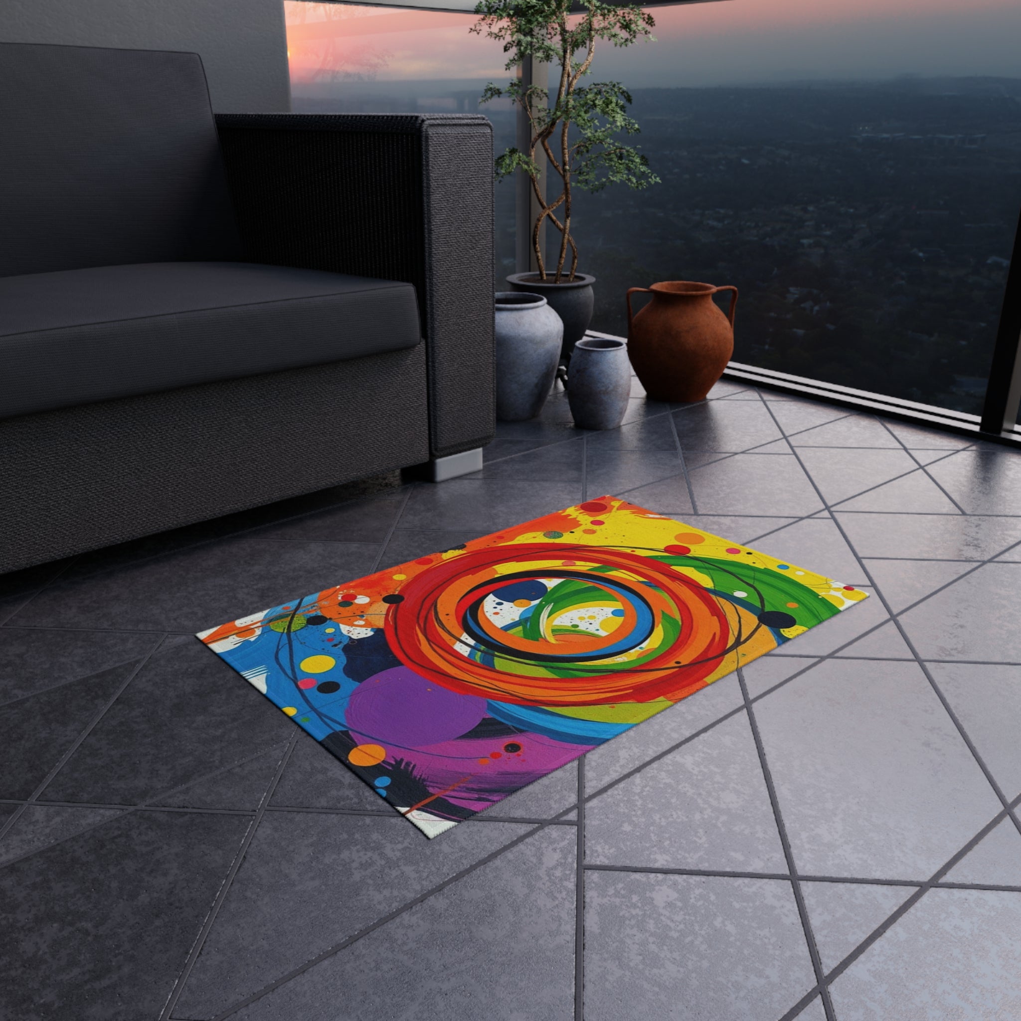 Abstract Circles and Swirls Outdoor Rug