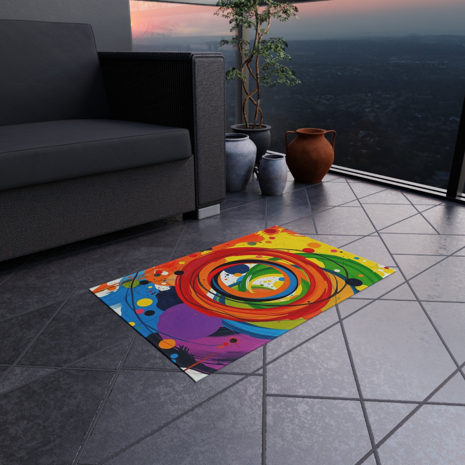 Abstract Circles and Swirls Outdoor Rug