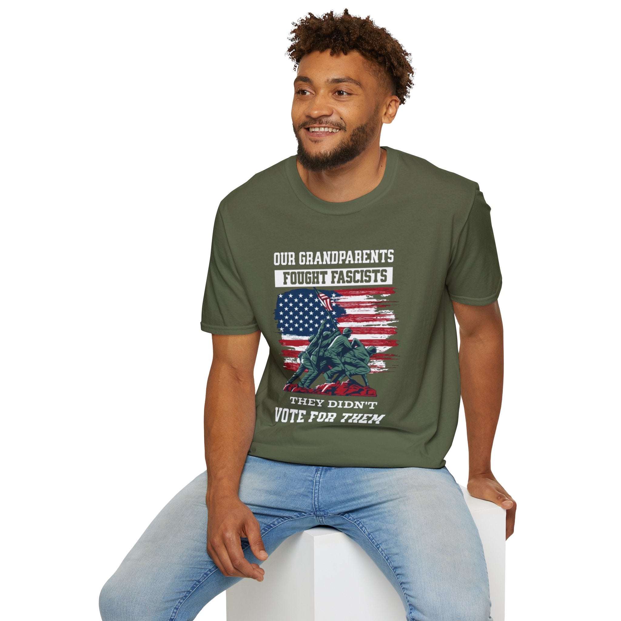 Unisex Softstyle T-Shirt: 'Our Grandparents Fought Fascists' Patriotic Tee
