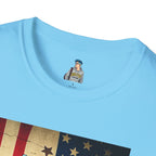 Make America Think Again Unisex Softstyle T-Shirt - Vintage Flag Design