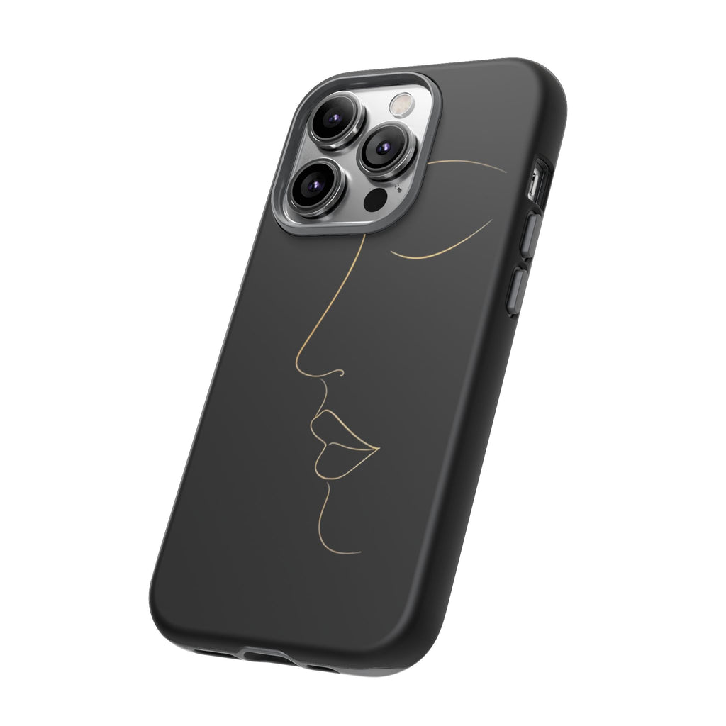 Android OR iPhone Compatible Cases - Gold Line Face Design - Unique Tough Cases
