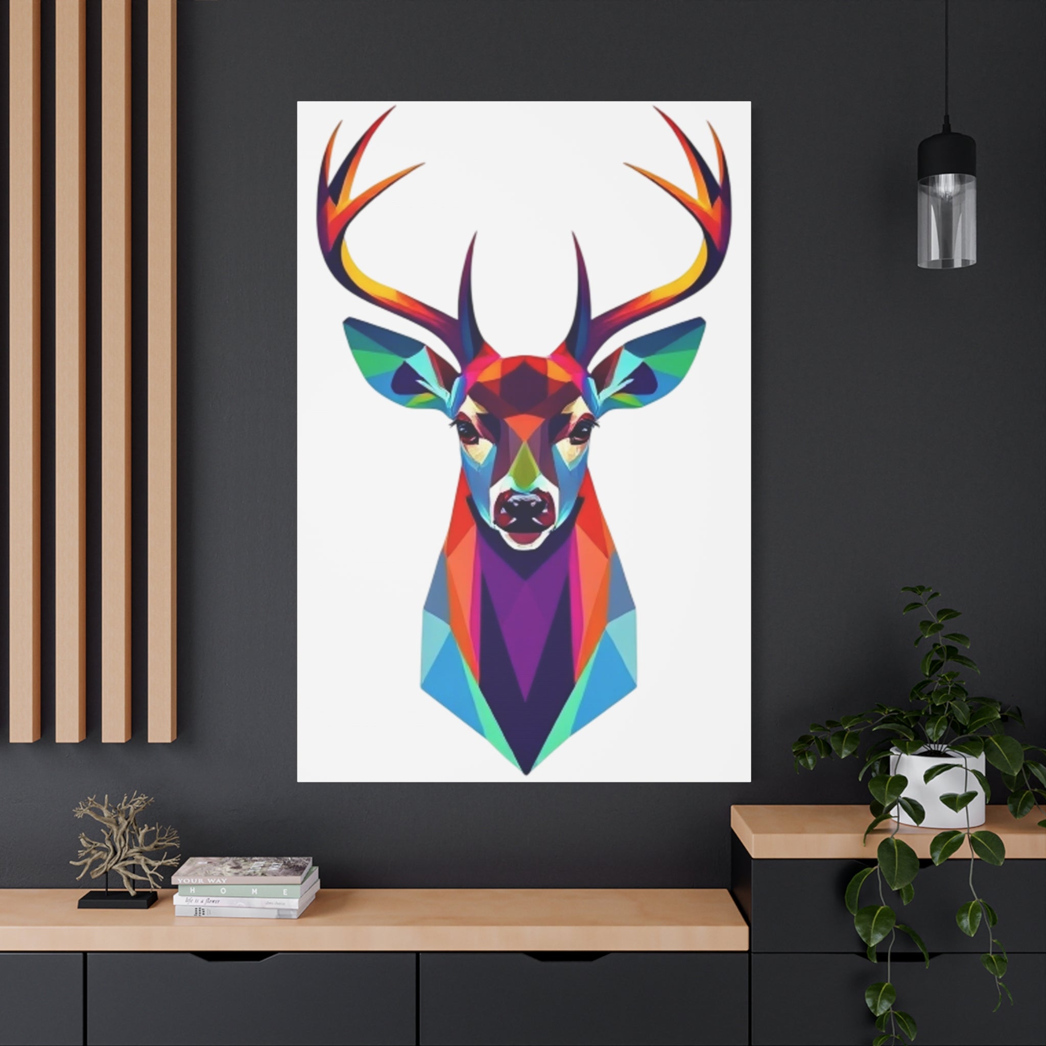 Vibrant Stag Canvas Wall Art - Colorful Geometric Deer Decor