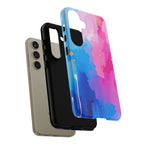 Android OR iPhone Compatible Cases - Pink and Blue Color Splash Design
