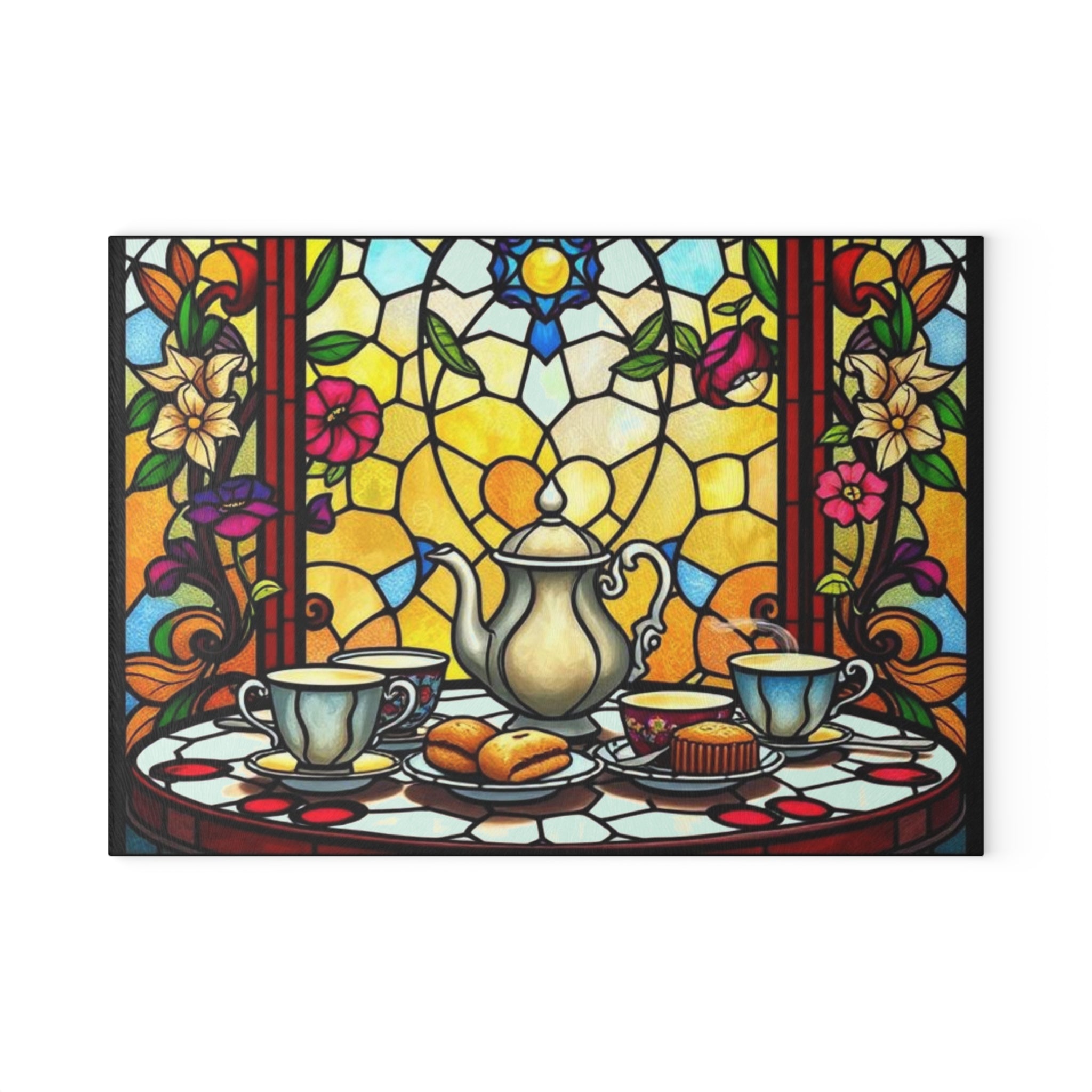 Artistic Stained Glass Cutting Board - Elegant Kitchen Decor for Tea Lovers