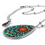 Oval Necklace — Colorful Mandala Teardrop Pendant Necklace