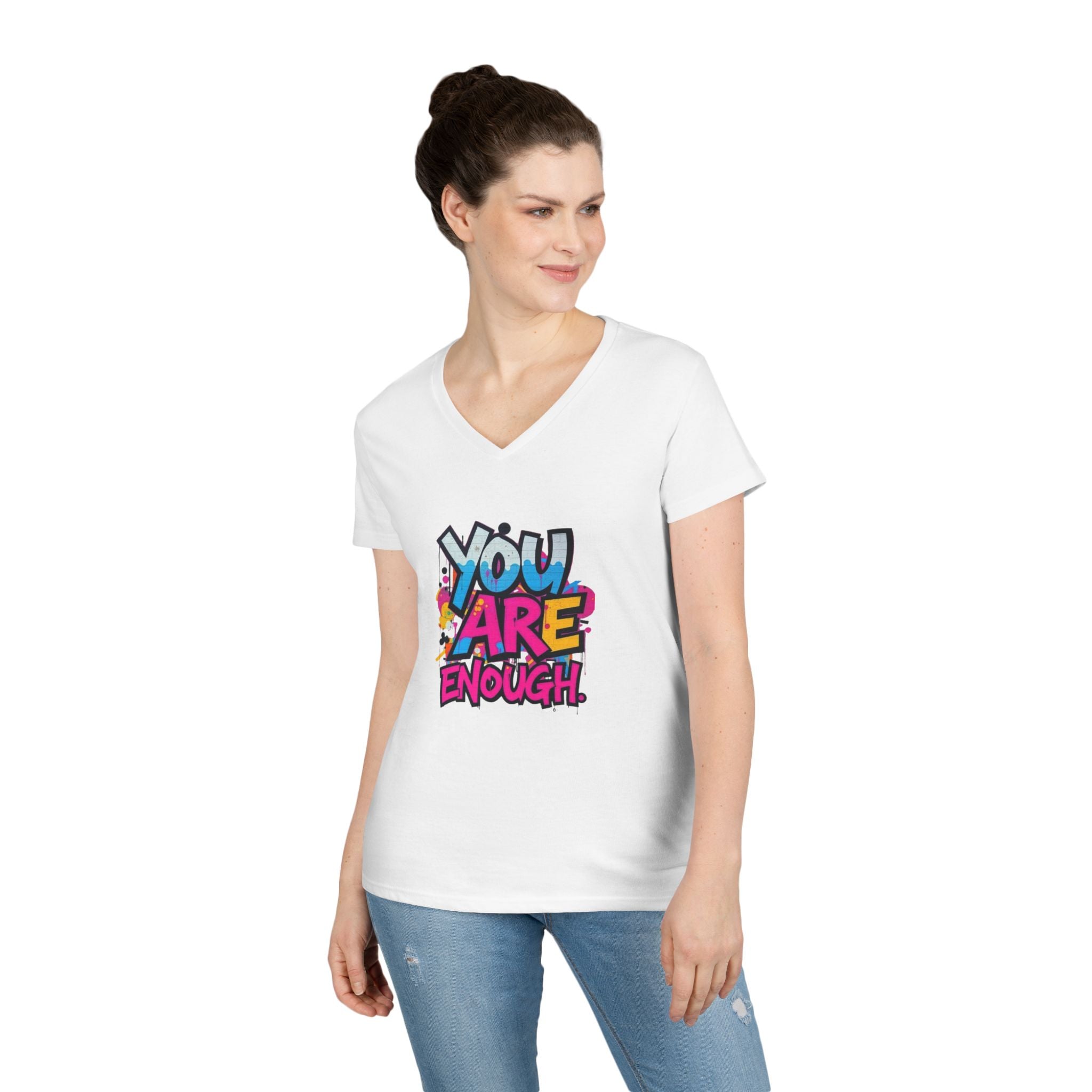 You Are Enough Ladies' V-Neck T-Shirt - Inspirational Graphic Tee