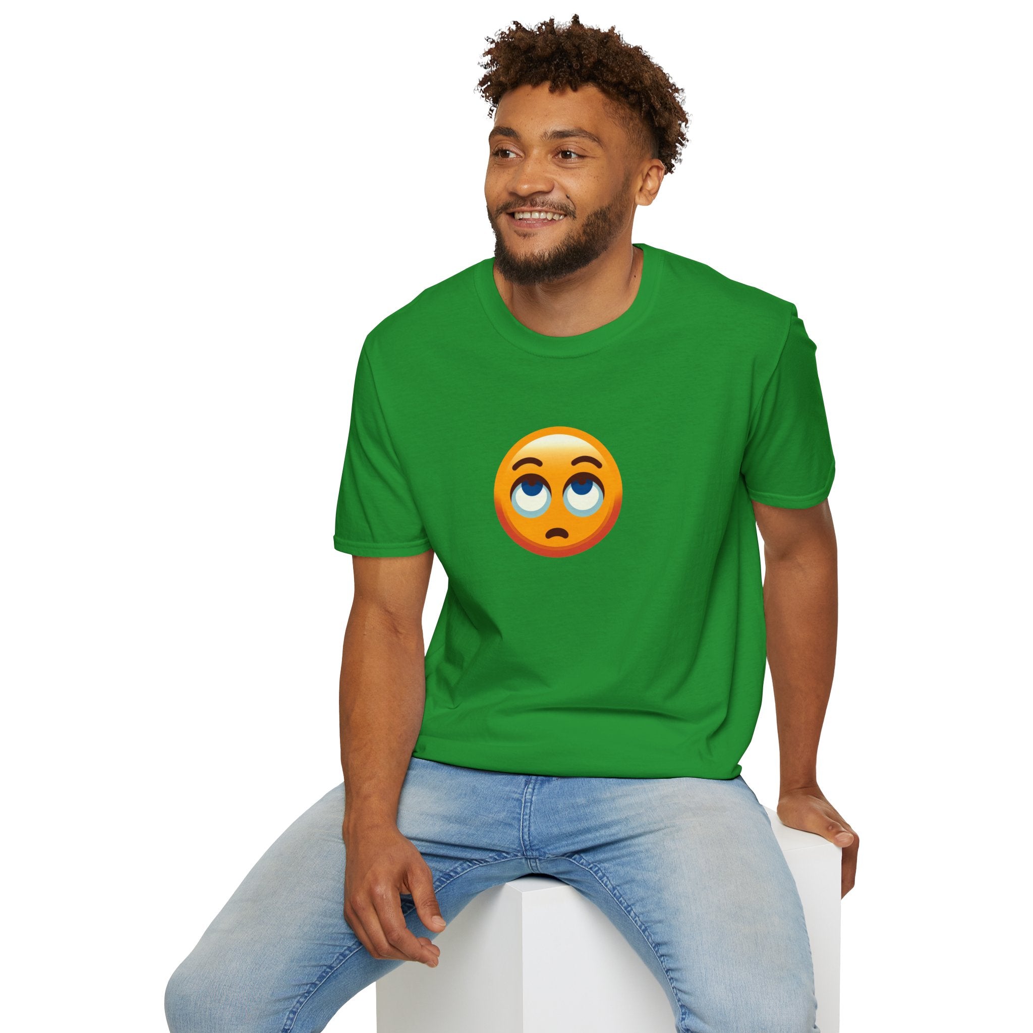 Unisex Softstyle T-Shirt with Eye Roll Emoji | Casual Graphic Tee for Everyday Humor
