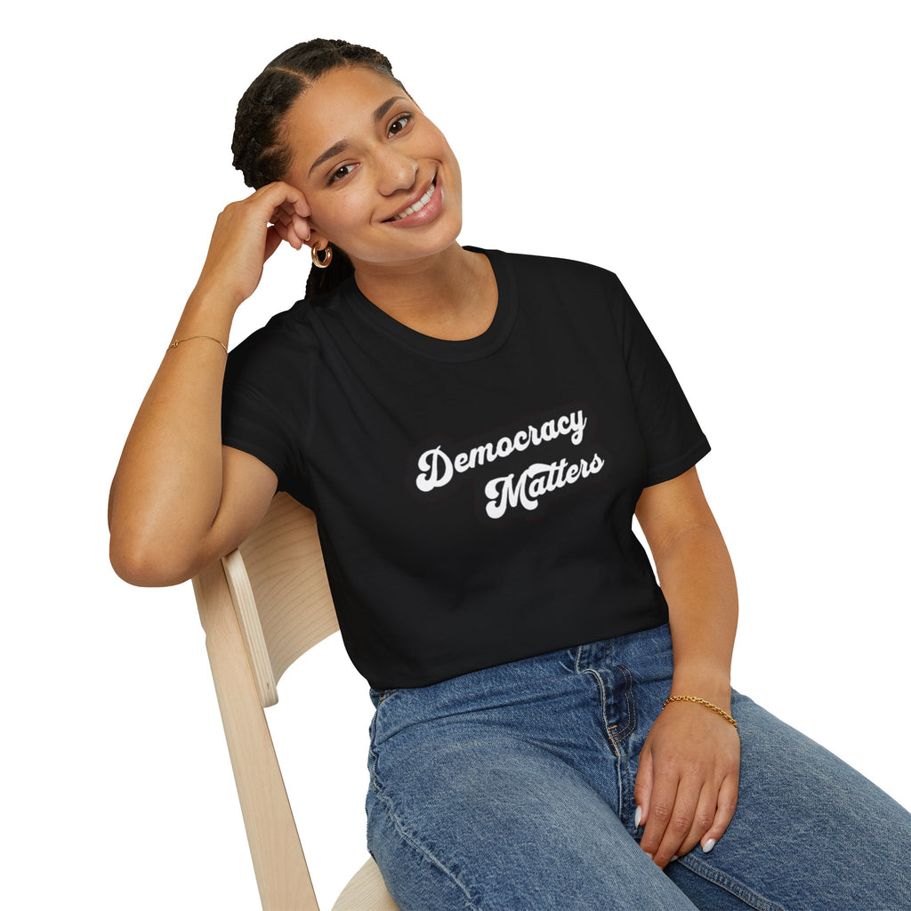 Democracy Matters T-Shirt — Retro Script Political Tee