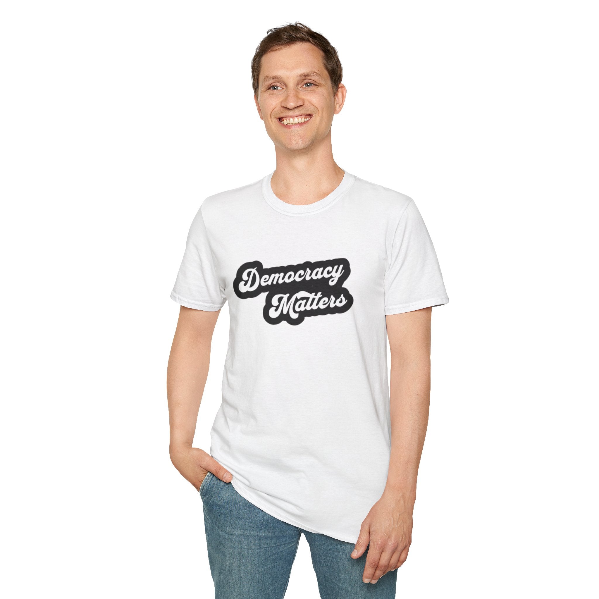 Democracy Matters T-Shirt — Retro Script Political Tee
