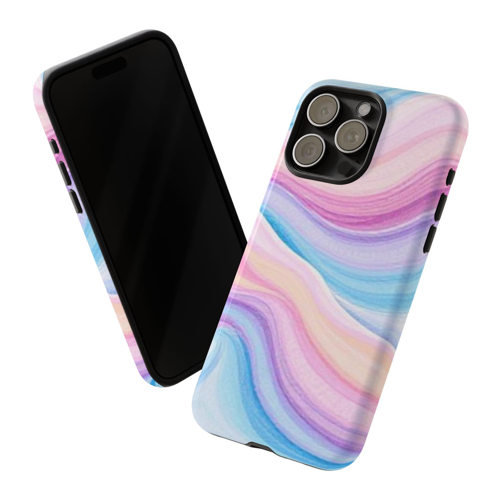 Pastel Marble Tough Phone Case iPhone — Swirled Pink & Blue Protective Cover