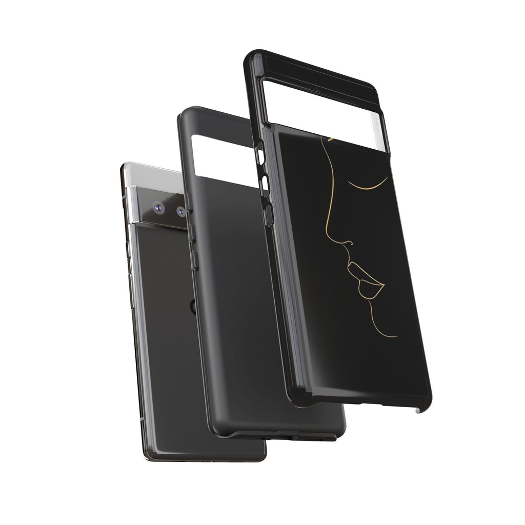 Android OR iPhone Compatible Cases - Gold Line Face Design - Unique Tough Cases