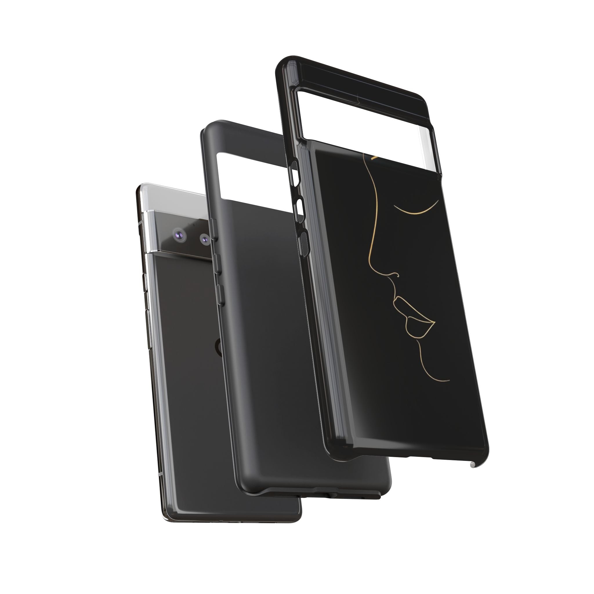 Android OR iPhone Compatible Cases - Gold Line Face Design - Unique Tough Cases