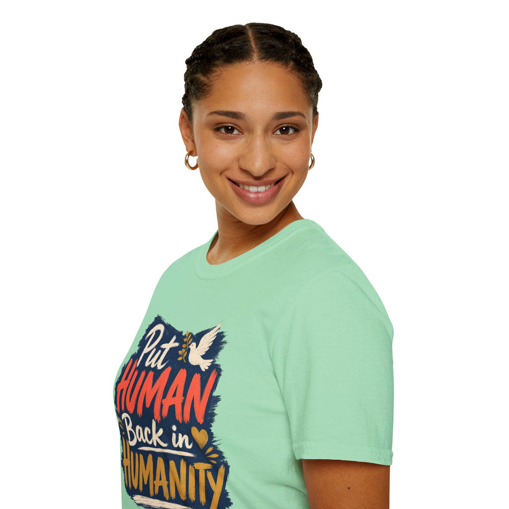 Put Human Back in Humanity T-Shirt — Inspirational Peace Dove Tee