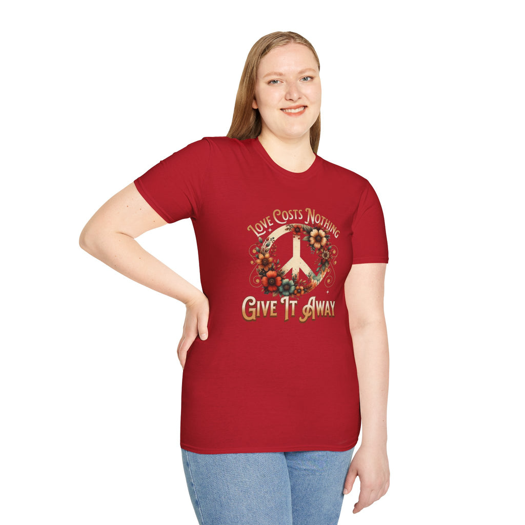 Unisex Softstyle T-Shirt - Love Costs Nothing, Give It Away Floral Peace Design
