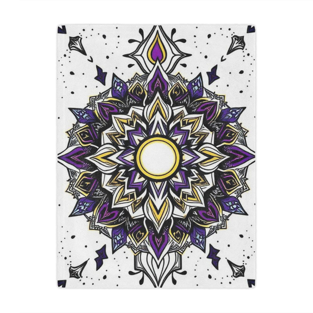 Purple, Black, Yellow and White Mandala Microfiber Blanket