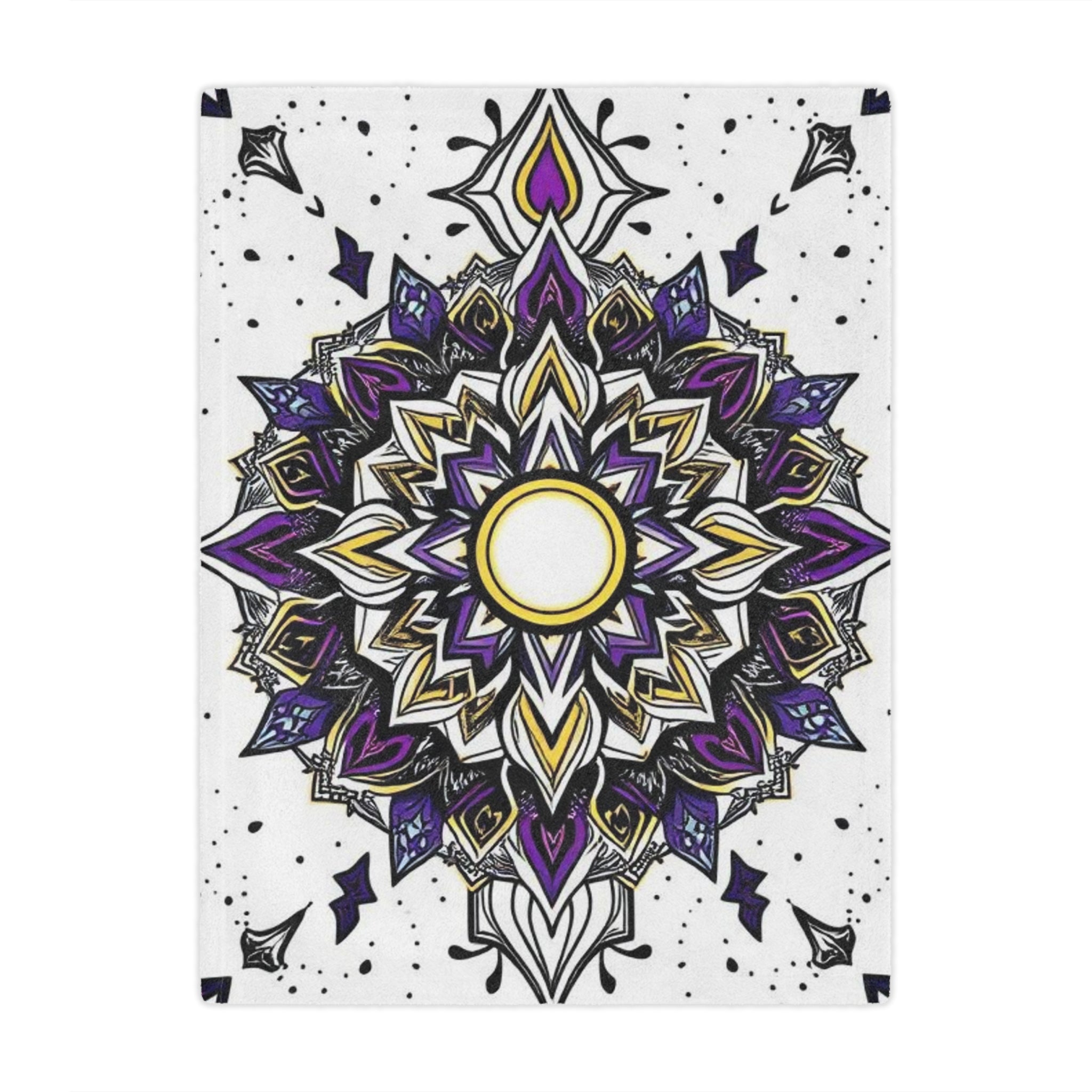 Purple, Black, Yellow and White Mandala Microfiber Blanket