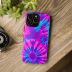 Tie-Dye Floral Phone Case for iPhone — Pink & Blue Retro Protective Tough Case